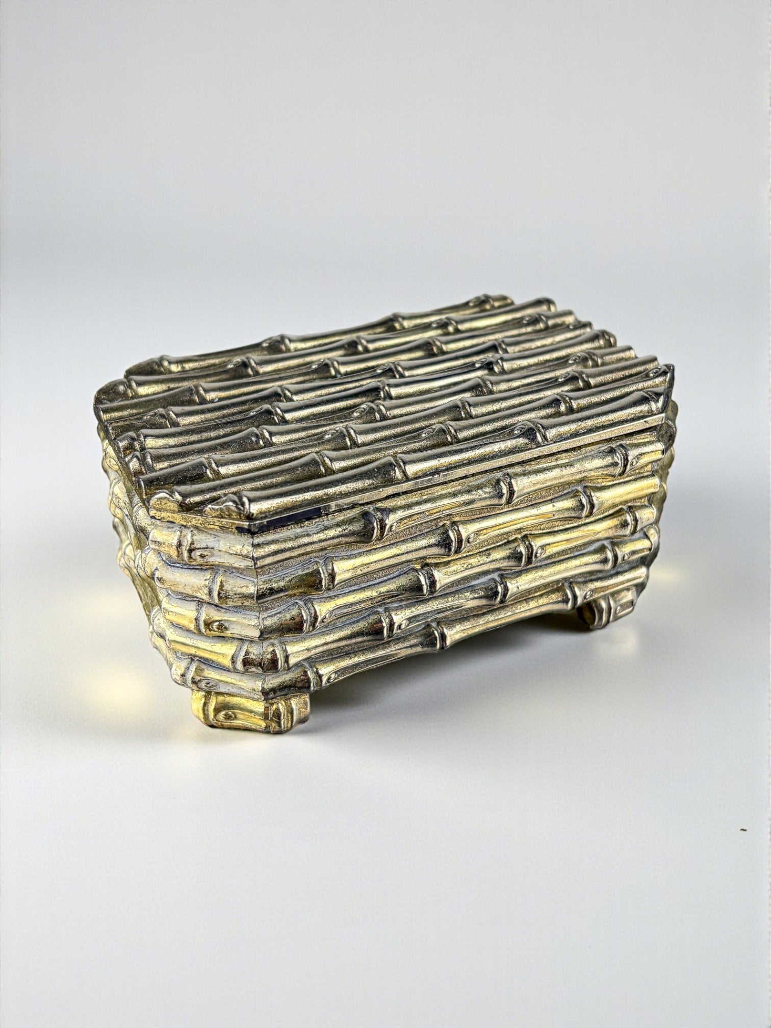 Maison Baguès Silver-Plated Faux Bamboo Box, France, 1960s