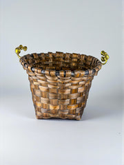 Brutalist XL Basket by David Marshall, Rattan & bronze handle, 1980's