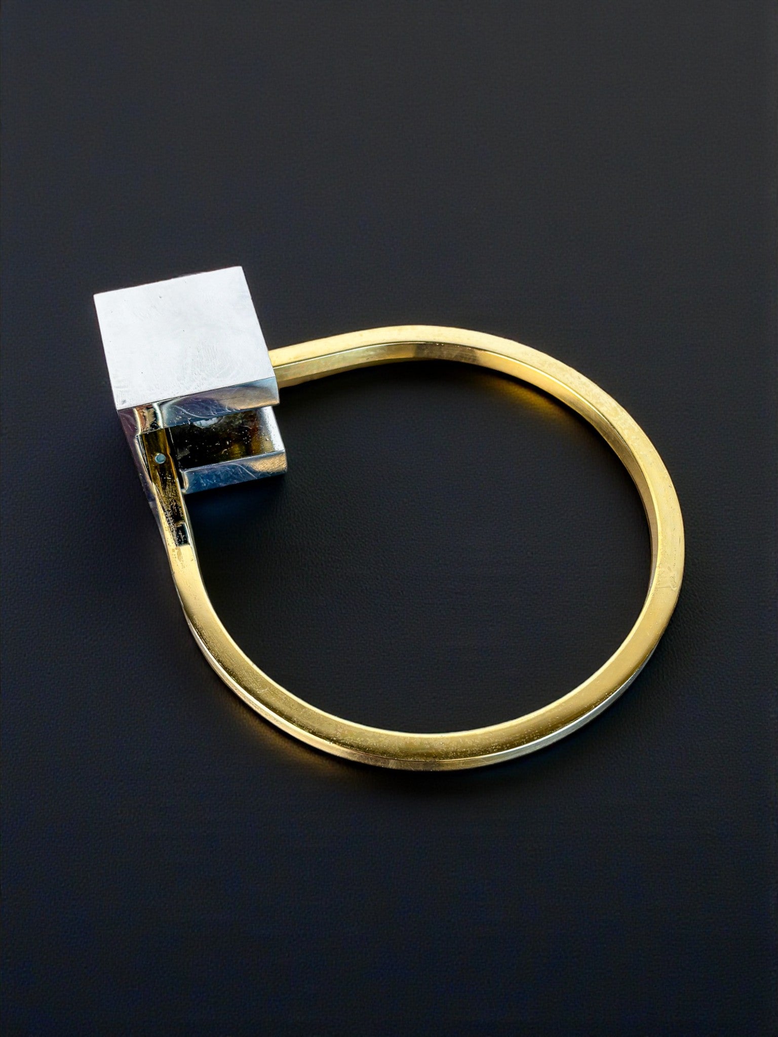 Romeo Rega style Towel Ring , Gilt Brass & Chrome, Italy, 1980s