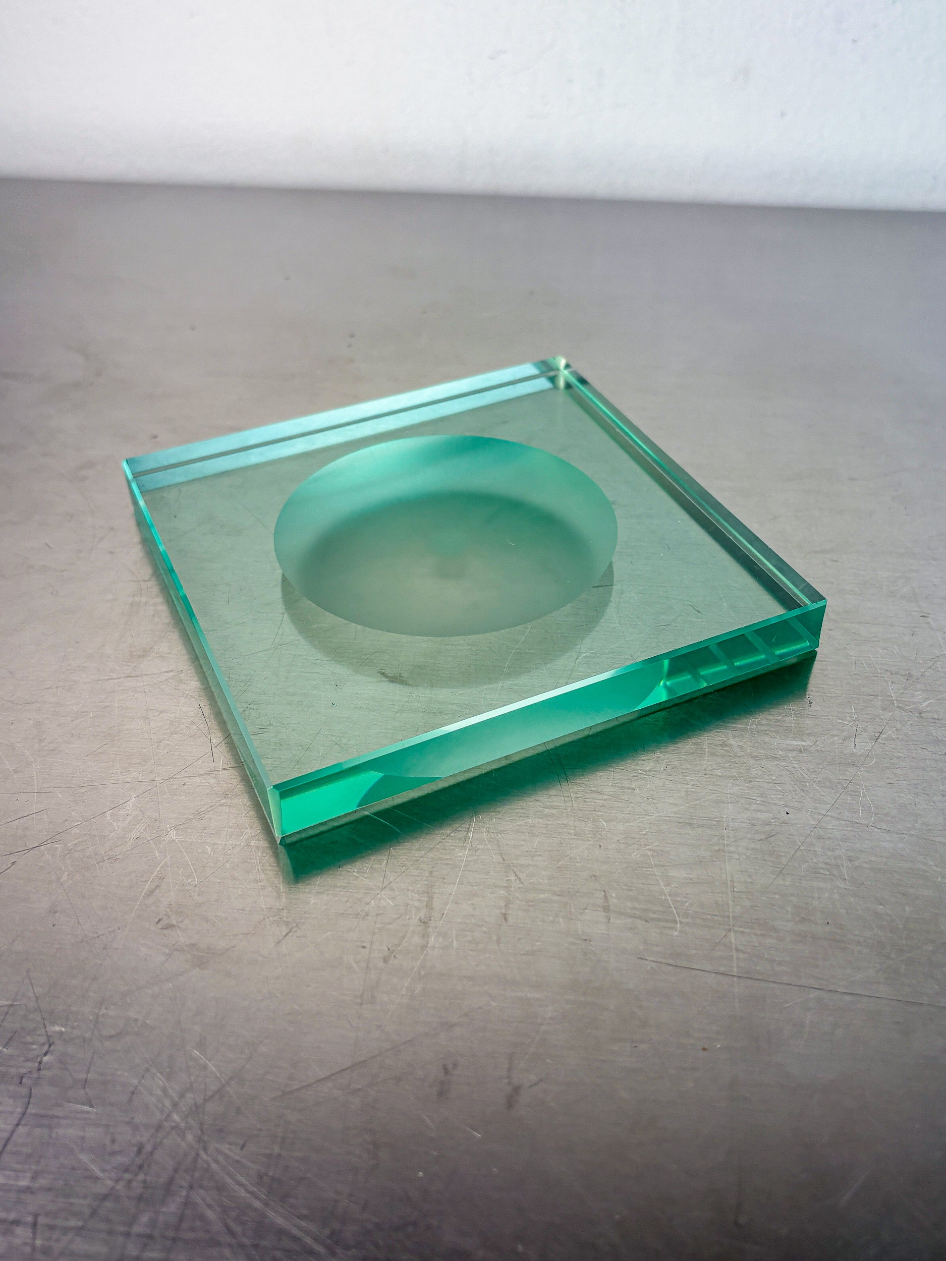Mid-Century Fontana Arte Square Ashtray, Green murano glass, Italy, 1960s