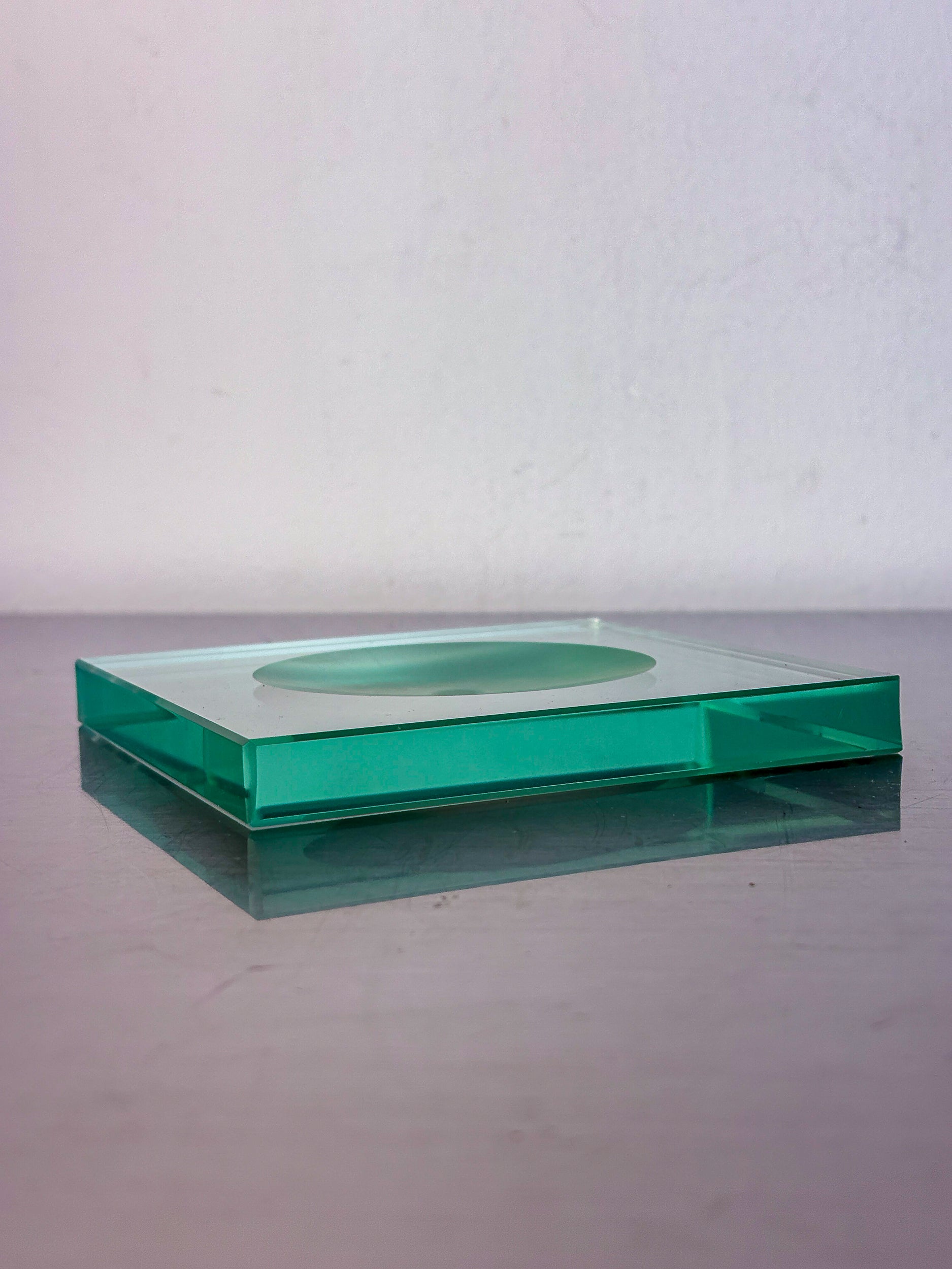 Mid-Century Fontana Arte Square Ashtray, Green murano glass, Italy, 1960s