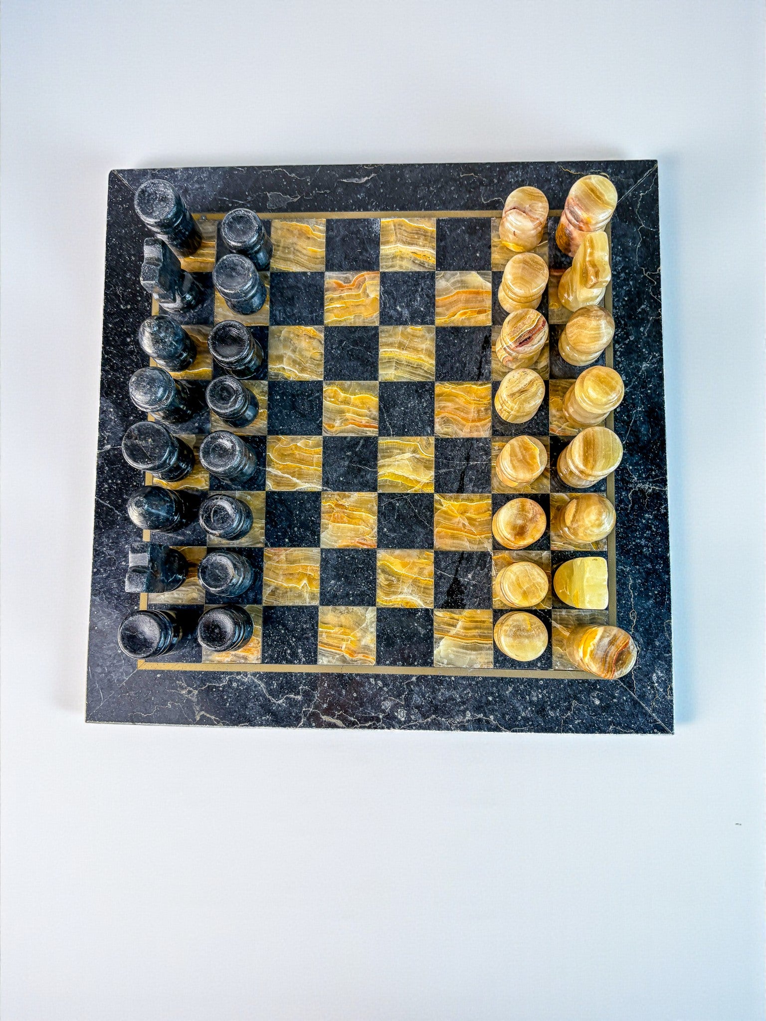 Vintage Italian Genuine Alabaster Chess Set with Carved Pieces, 1970