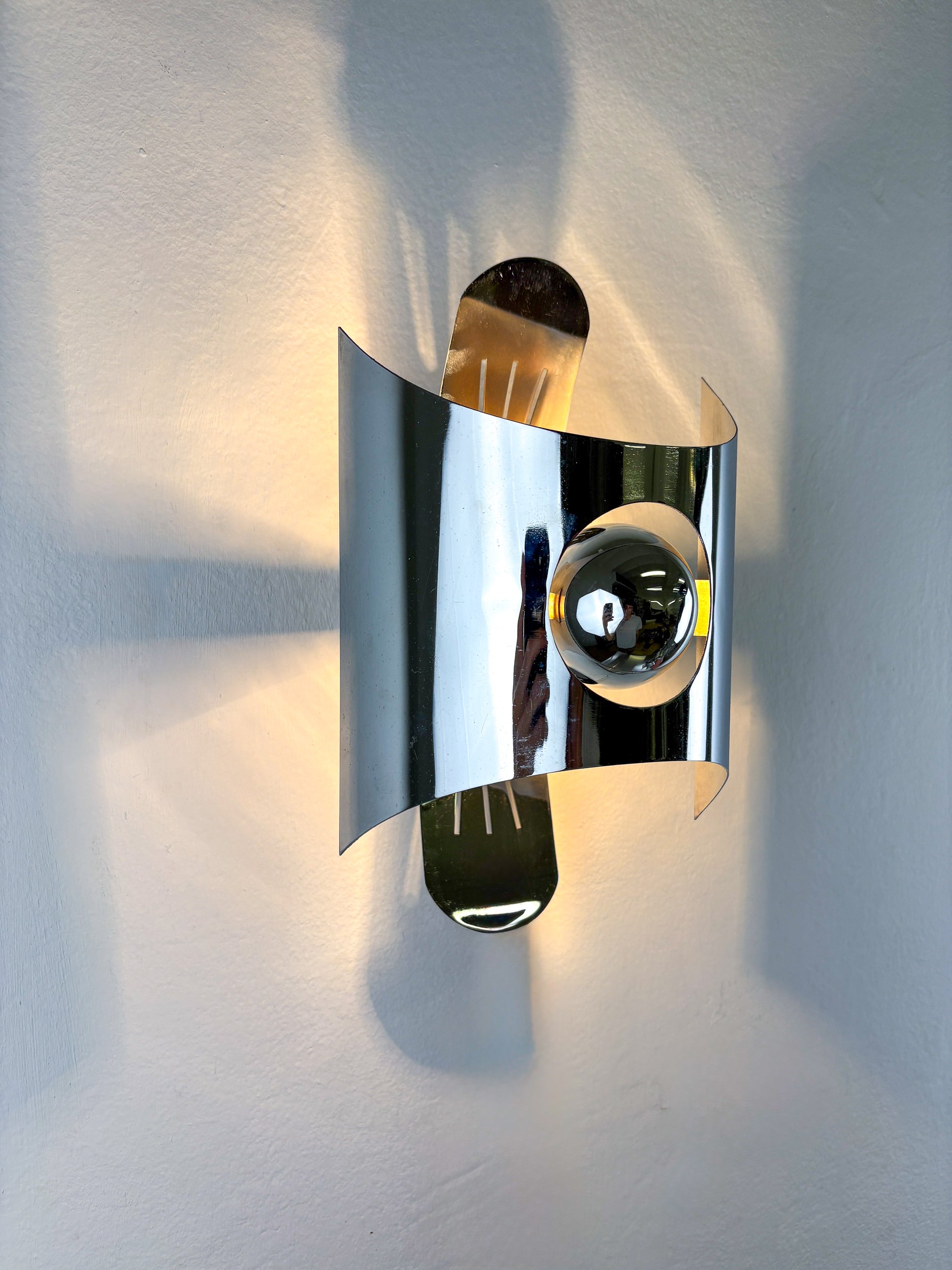 Pair of chromed space age wall lights, Italy, 1970's