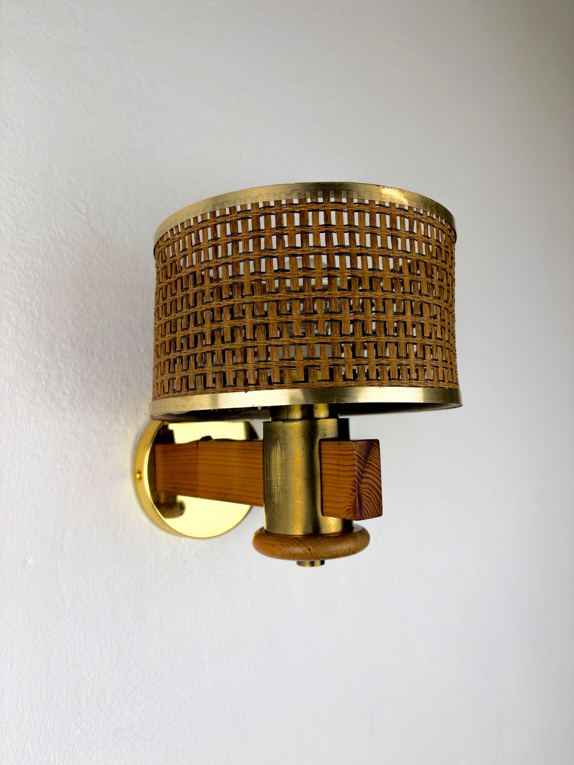 Vintage Rattan & Wood Wall Sconce, Italy, 1970's