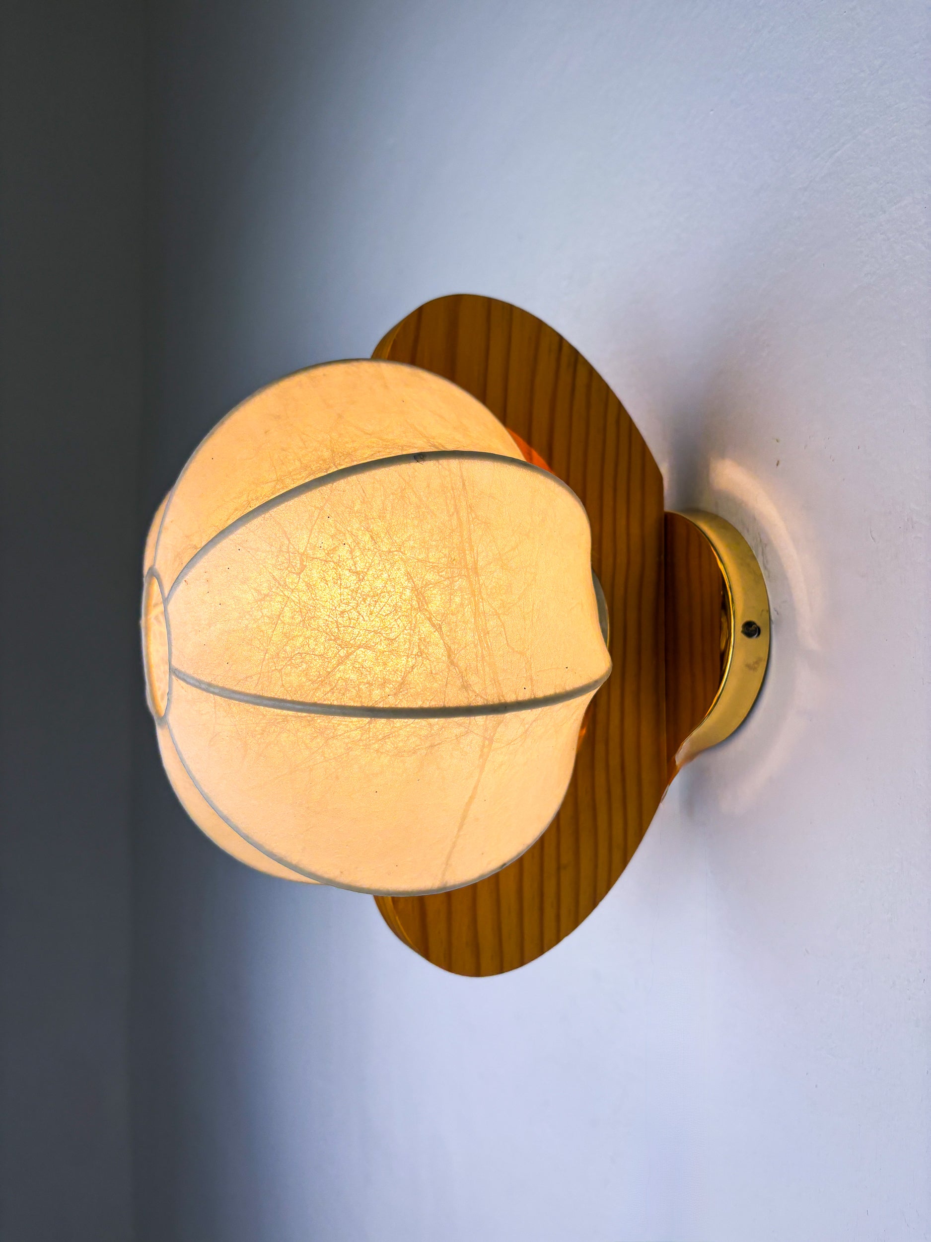 Pair of cocoon sconces with pine, Italy, 1970