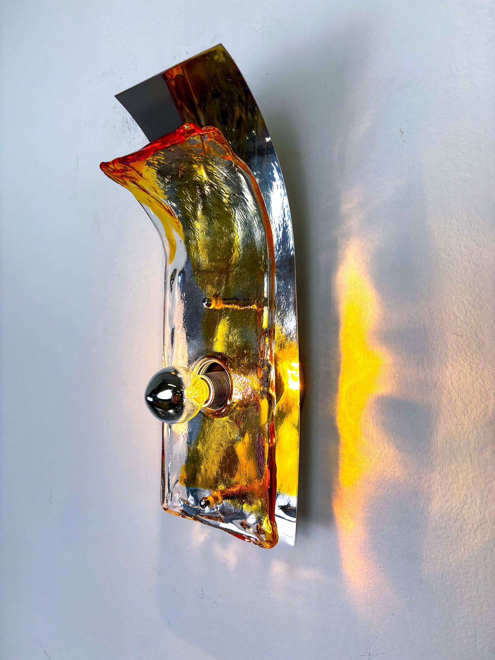 Pair of Murano Mazzega Orange & Clear Glass Wall Sconces, Italy, 1970s