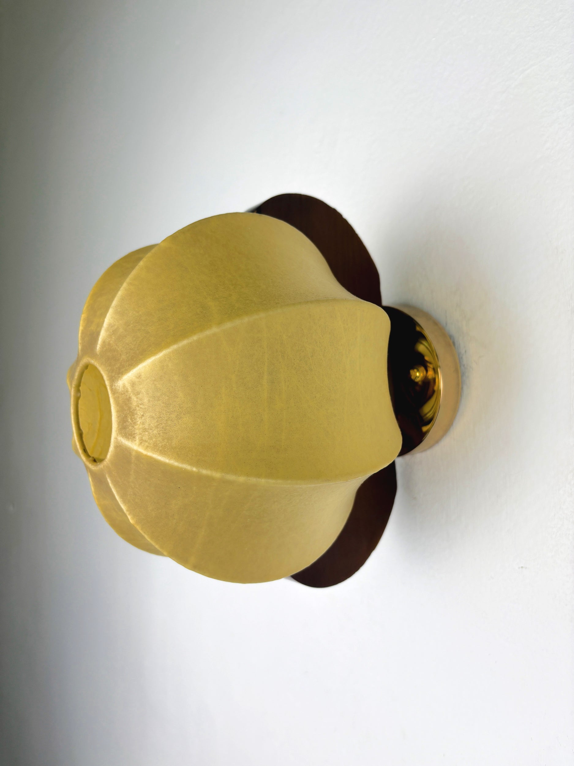 Pair of Italian "Cocoon" wall lights, resin and pine wood, 1970