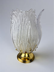 Large Italian Novaresi  Murano glass leaf shaped table lamp, italy, 1970's
