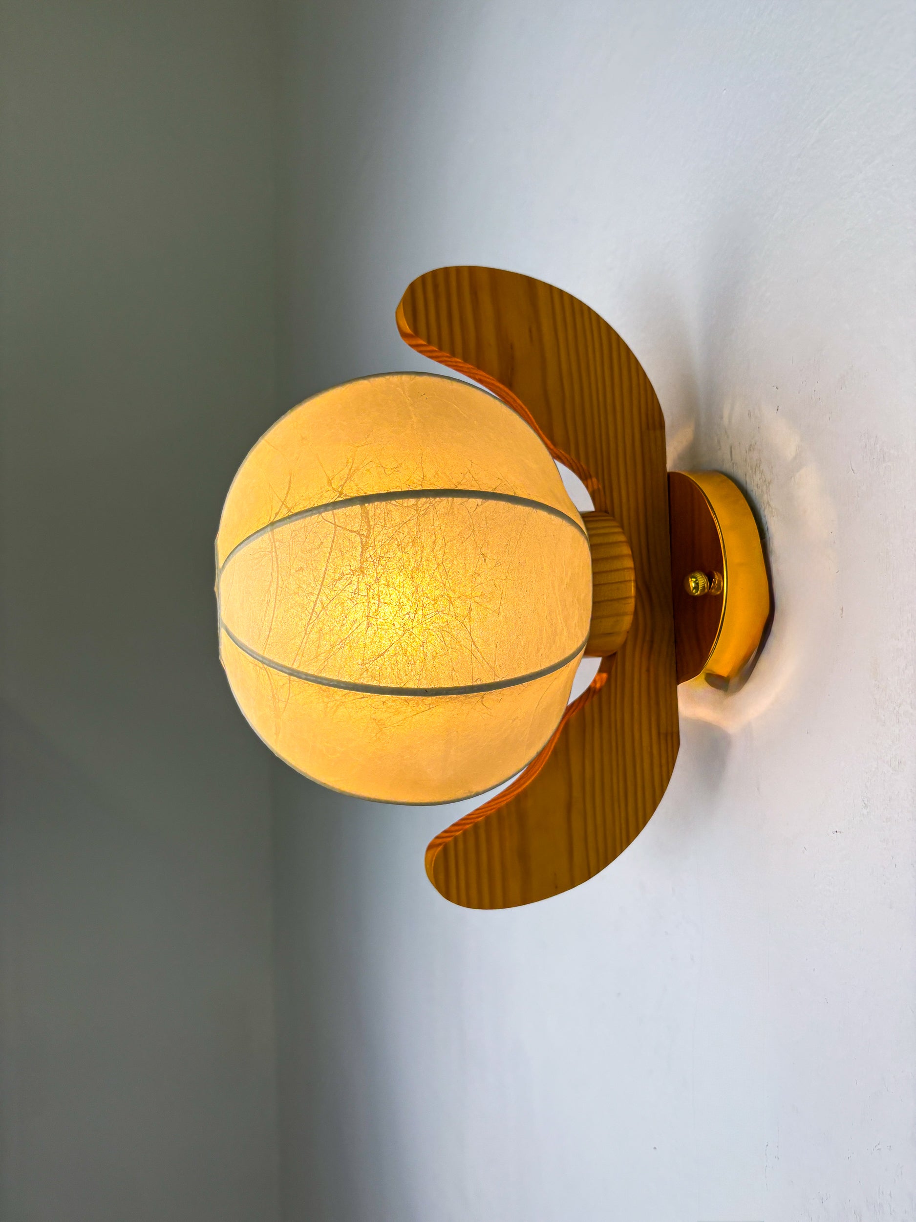 Pair of Italian "Cocoon" wall lights, resin and pine wood, Circa 1970
