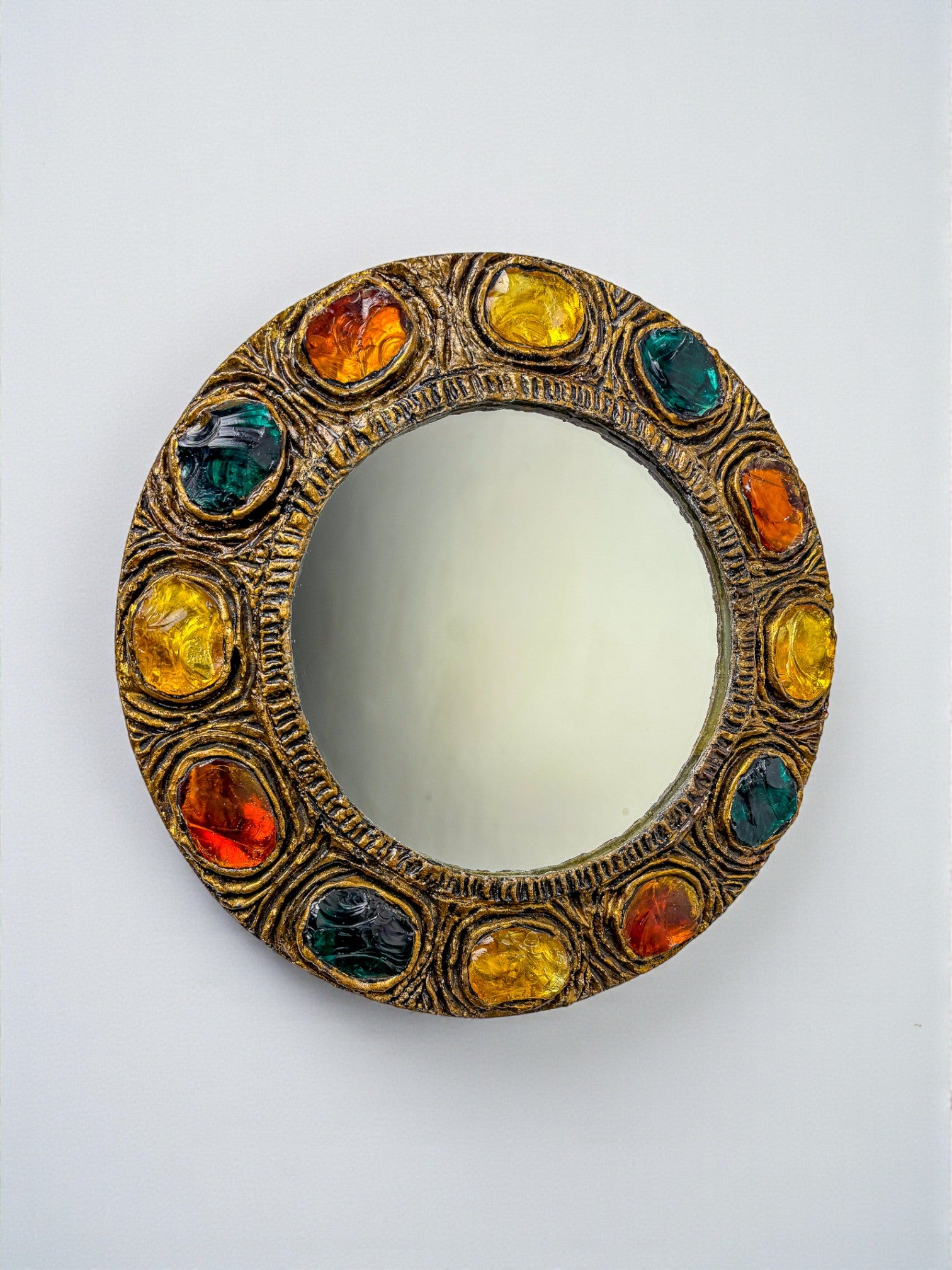 Italian Mid-Century Mirror by Creaciones Gobesso, Murano Rock Crystals, 1960s
