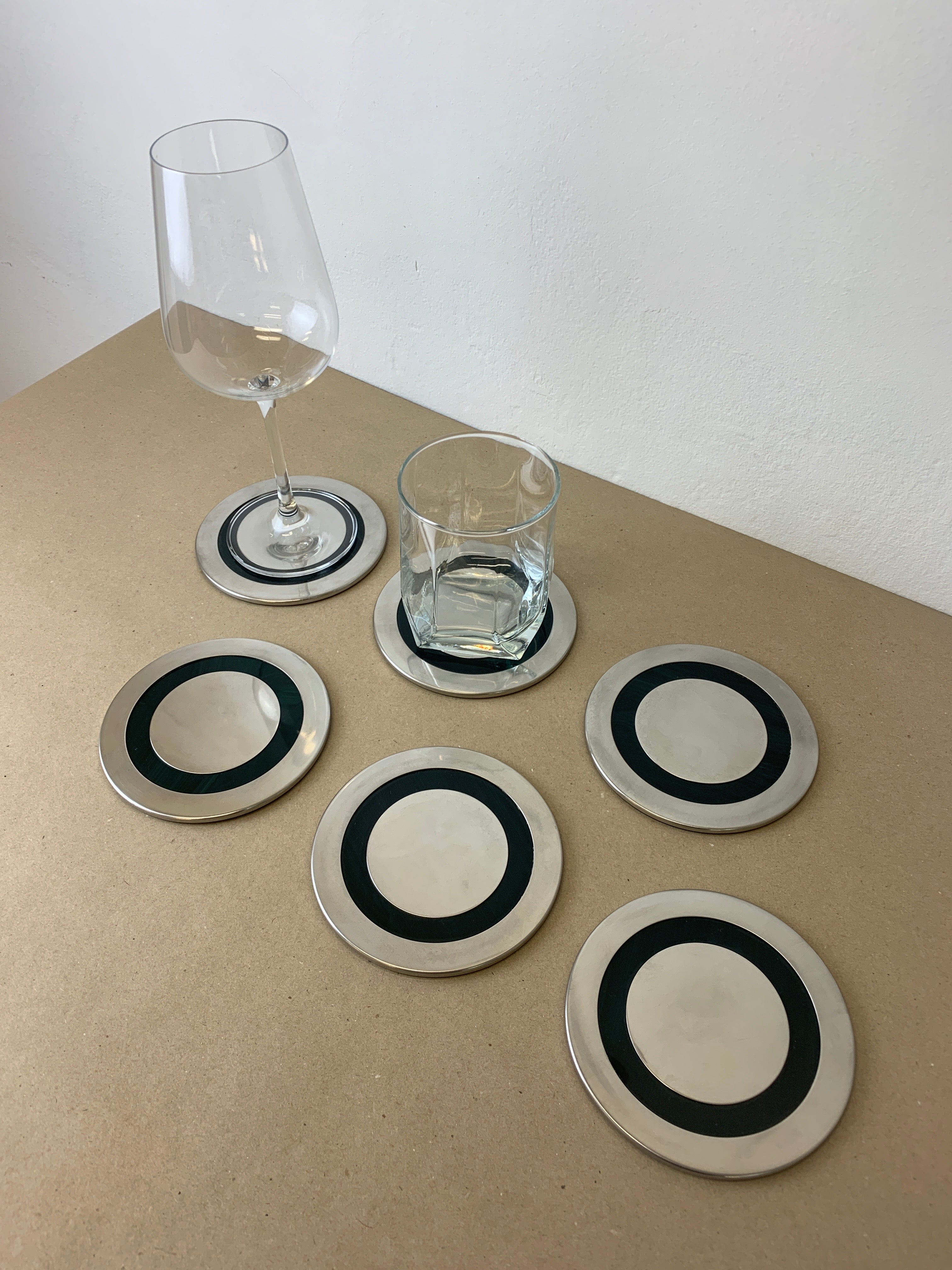 Willy Rizzo Style Coasters in Green Faux Tortoise Shell, Set of 6, 1970's
