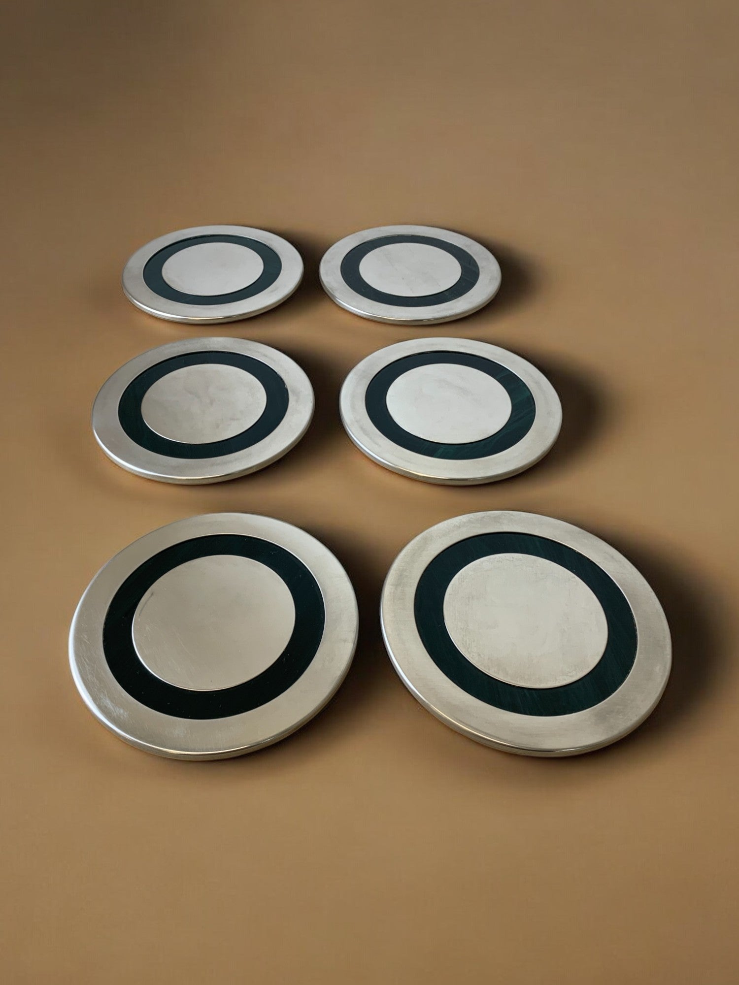 Willy Rizzo Style Coasters in Green Faux Tortoise Shell, Set of 6, 1970's