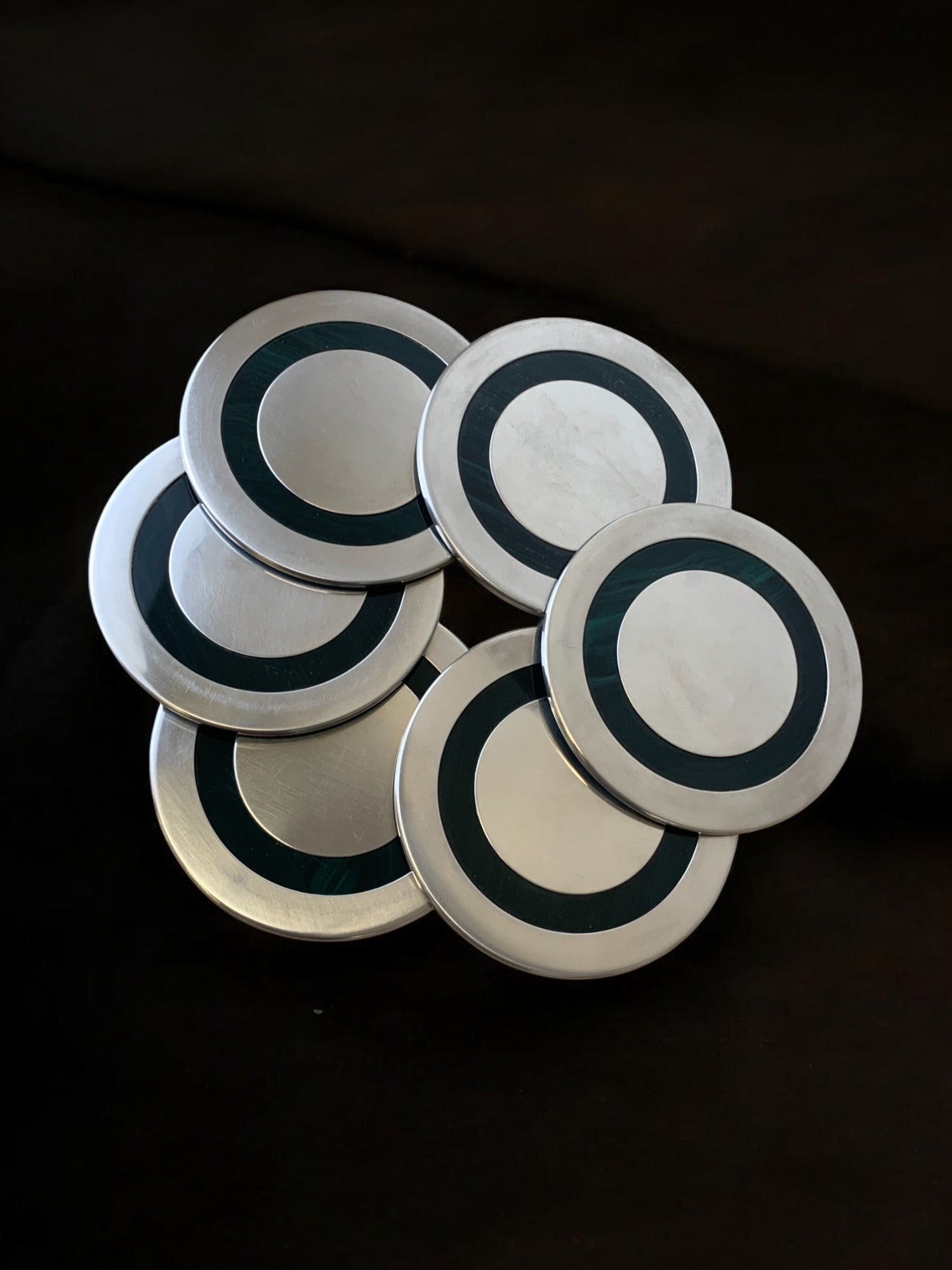 Willy Rizzo Style Coasters in Green Faux Tortoise Shell, Set of 6, 1970's