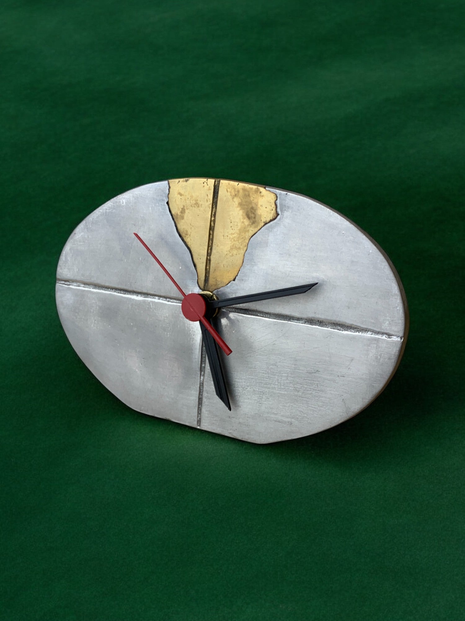 Brutalist clock by Art3, brass and aluminum, Spain, circa 1980