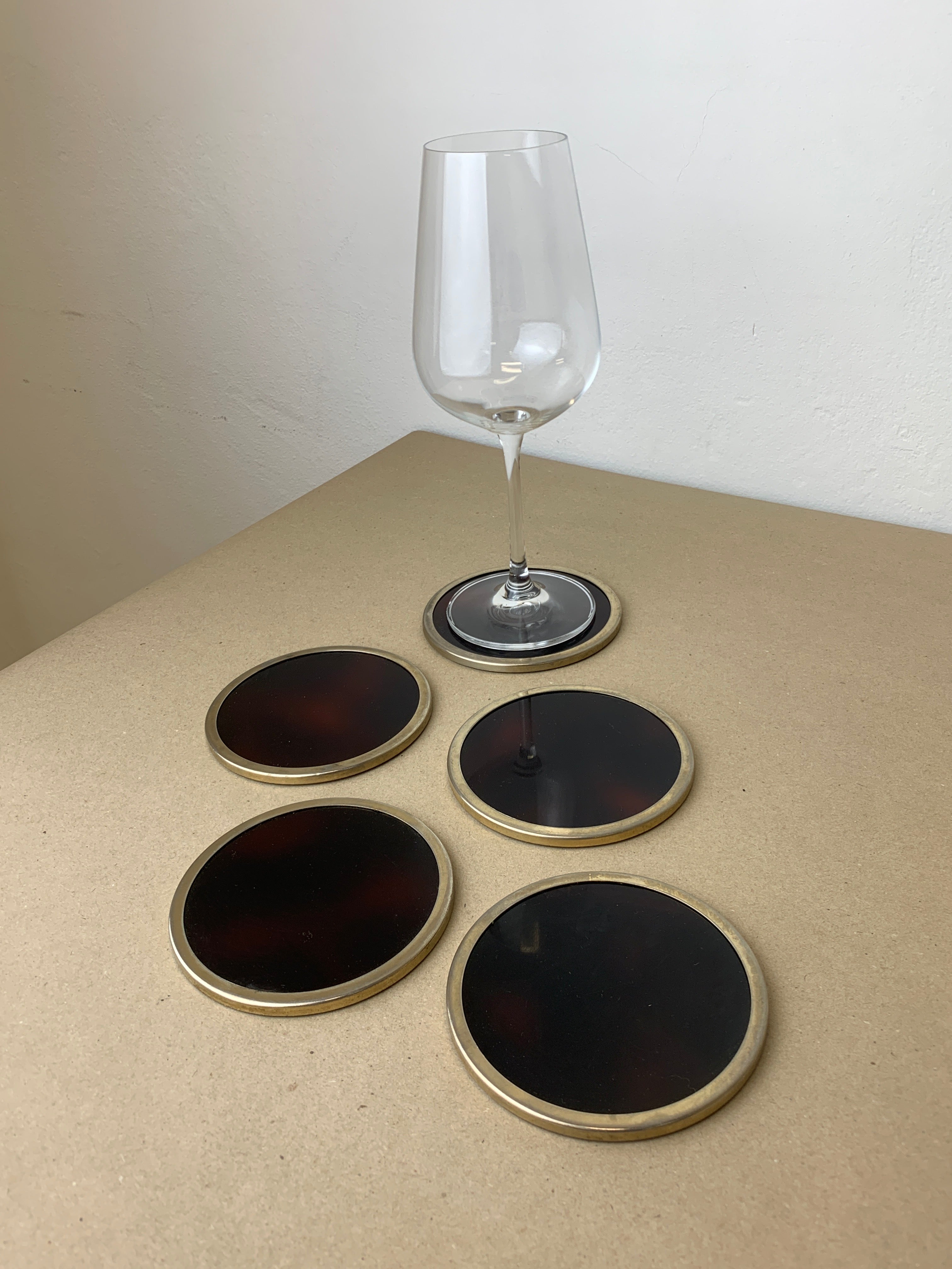 Willy Rizzo Style Coasters in Faux Tortoise Shell, Set of 5, Italy, 1970