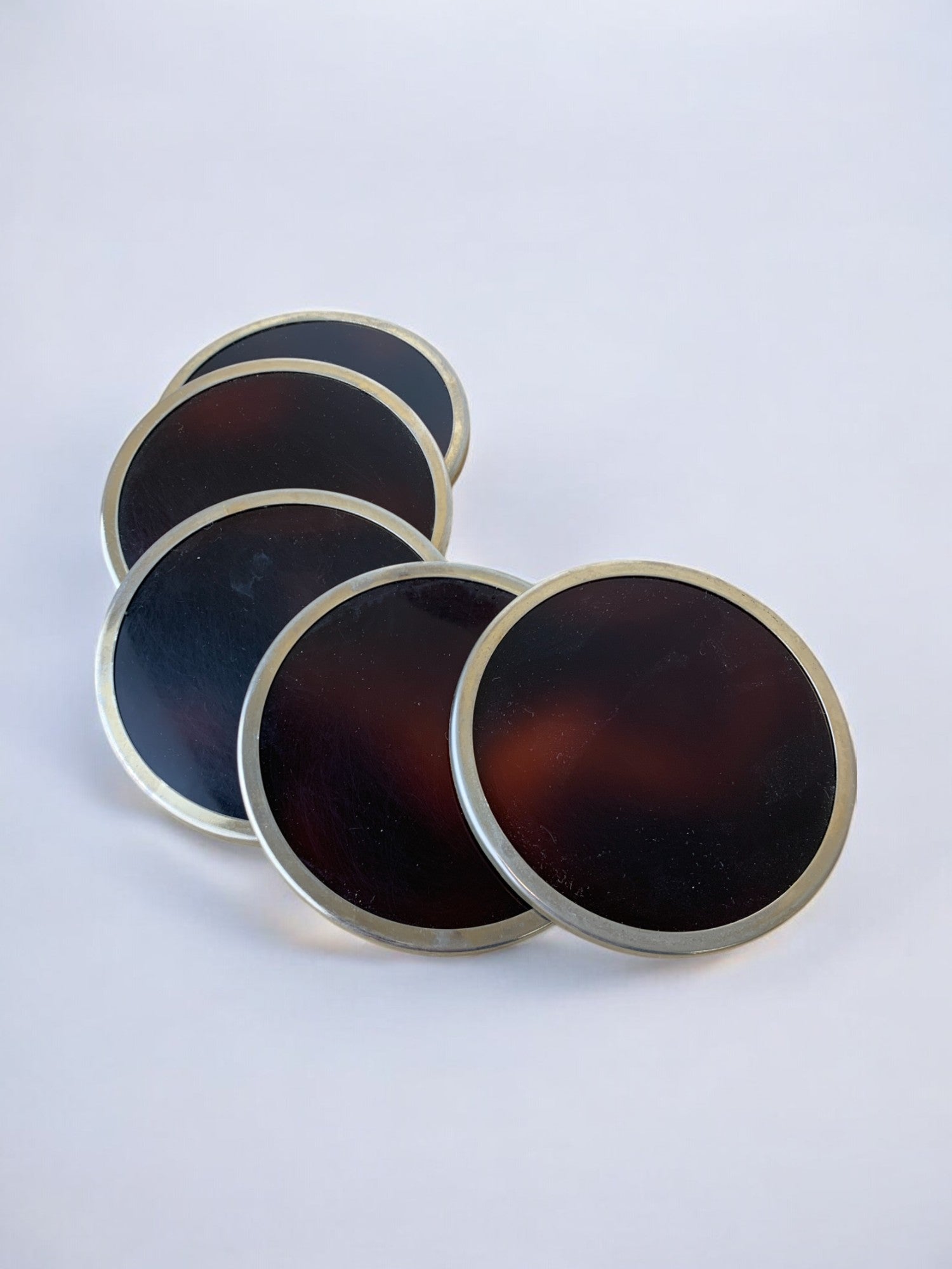 Willy Rizzo Style Coasters in Faux Tortoise Shell, Set of 5, Italy, 1970