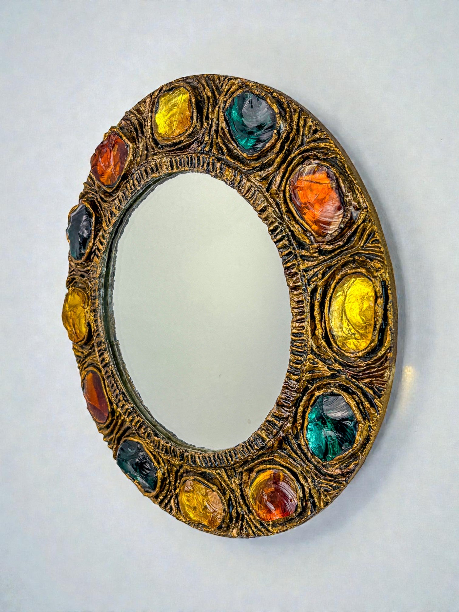 Italian Mid-Century Mirror by Creaciones Gobesso, Murano Rock Crystals, 1960s