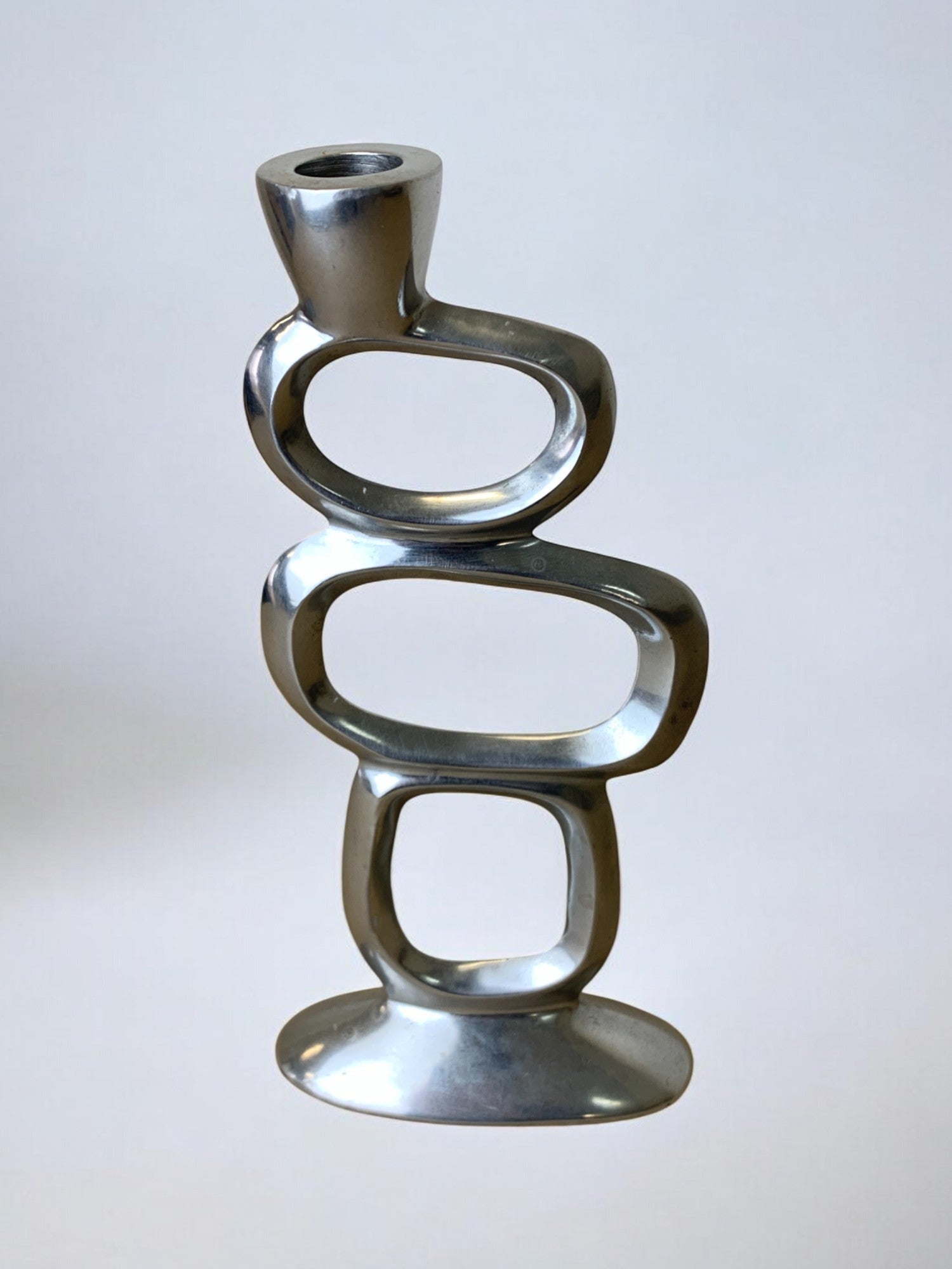 Circle candlestick by matthew hilton, solid aluminium, Circa 1980