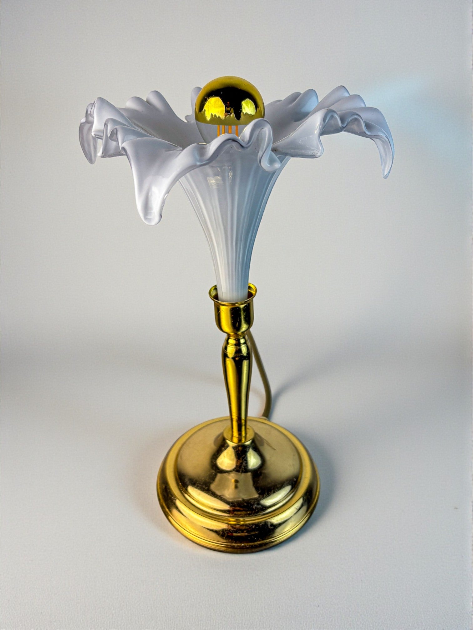 Italian White Calla Lily flower table lamp, murano glass, Circa 1970's