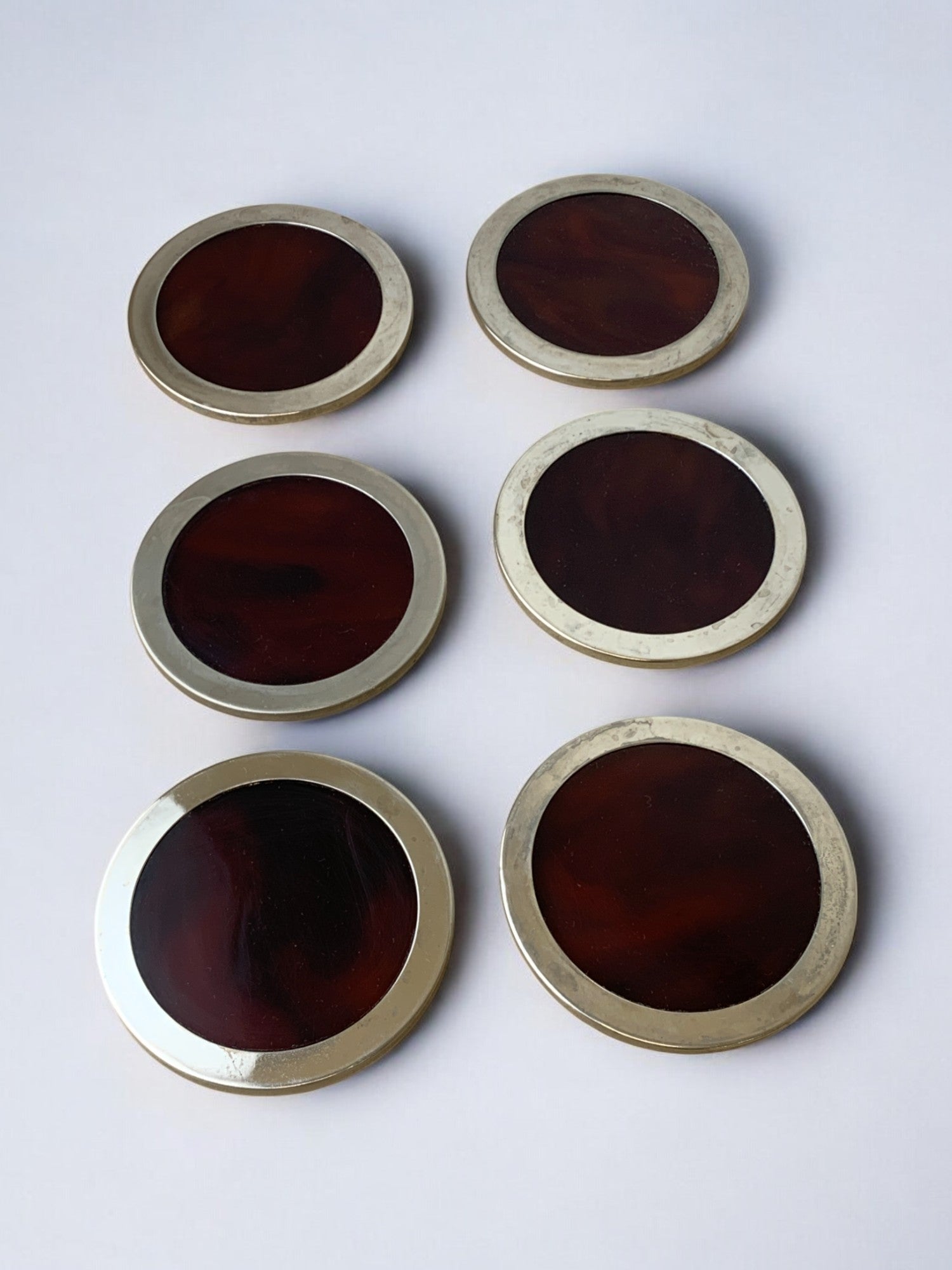 Willy Rizzo Style Coasters in Faux Tortoise Shell, Set of 6, 1970's