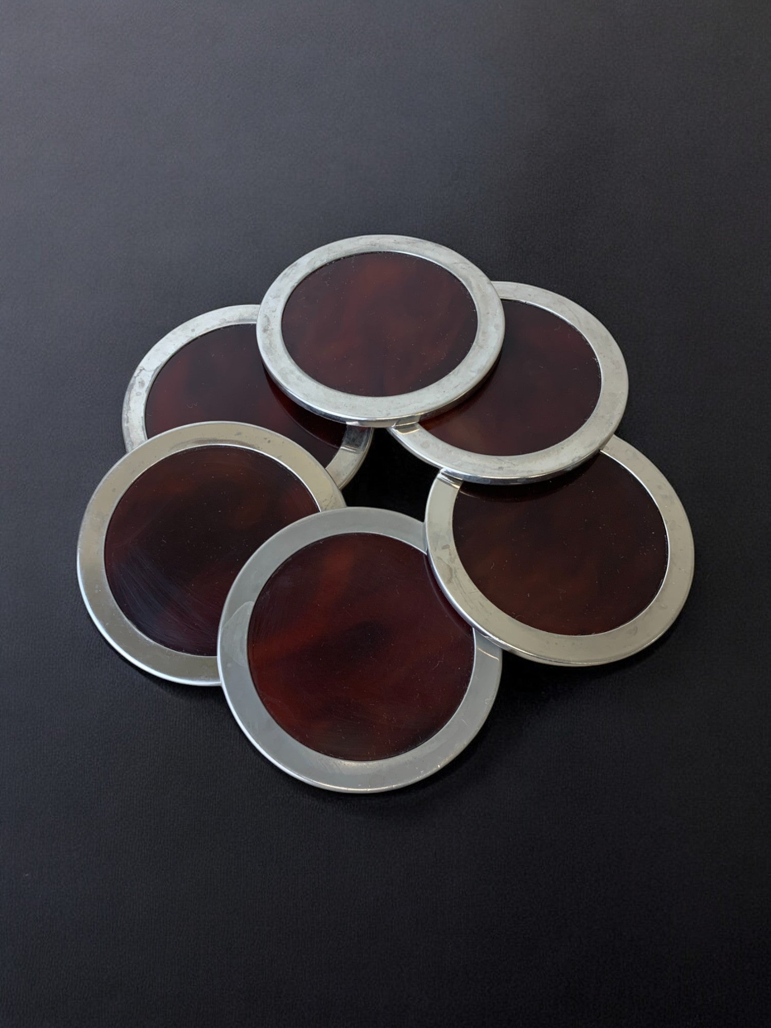 Willy Rizzo Style Coasters in Faux Tortoise Shell, Set of 6, 1970's