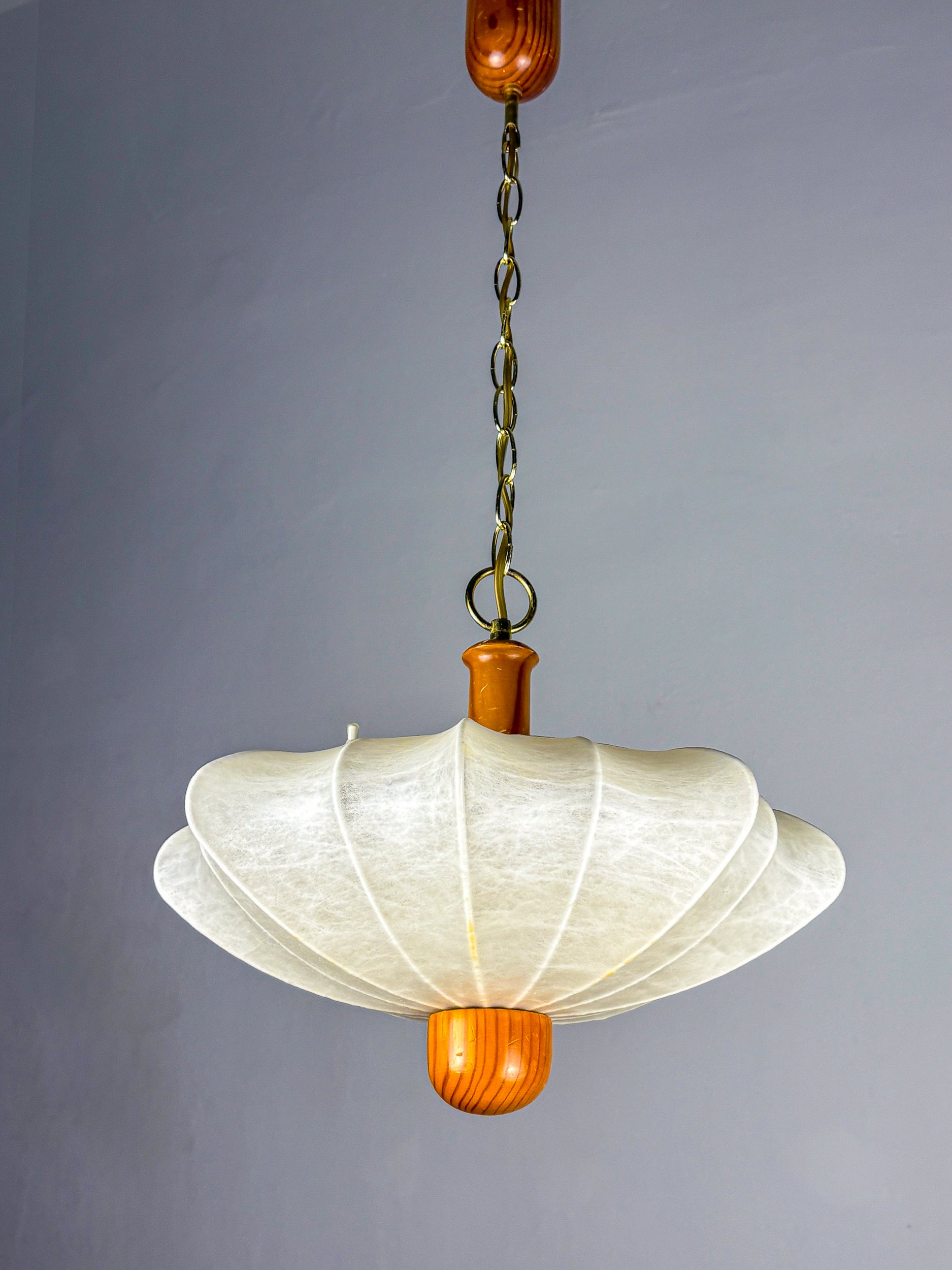 Mid-Century Italian Cocoon Pendant Lamp, Resin & Pine Wood, 1960s