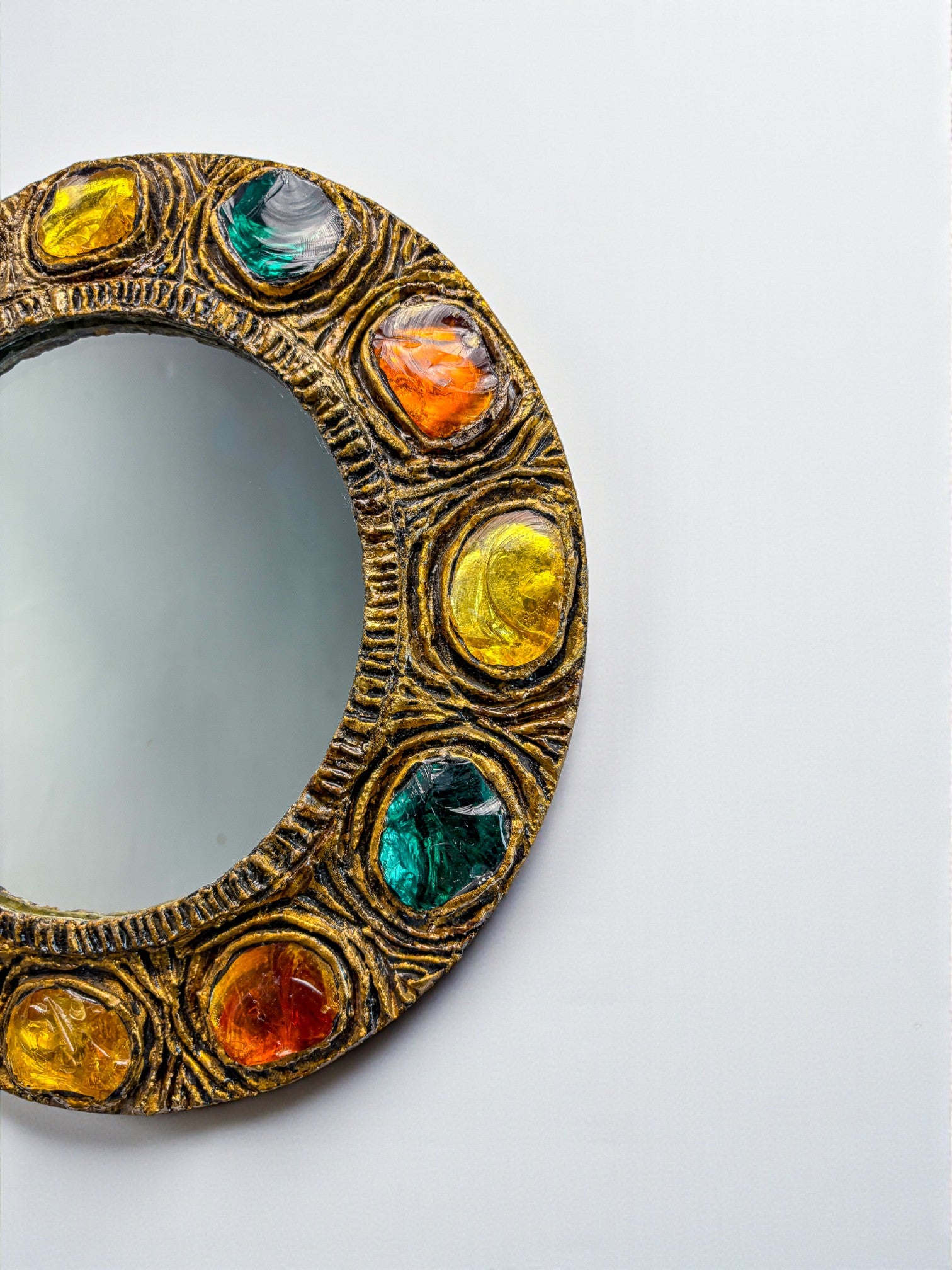 Italian Mid-Century Mirror by Creaciones Gobesso, Murano Rock Crystals, 1960s