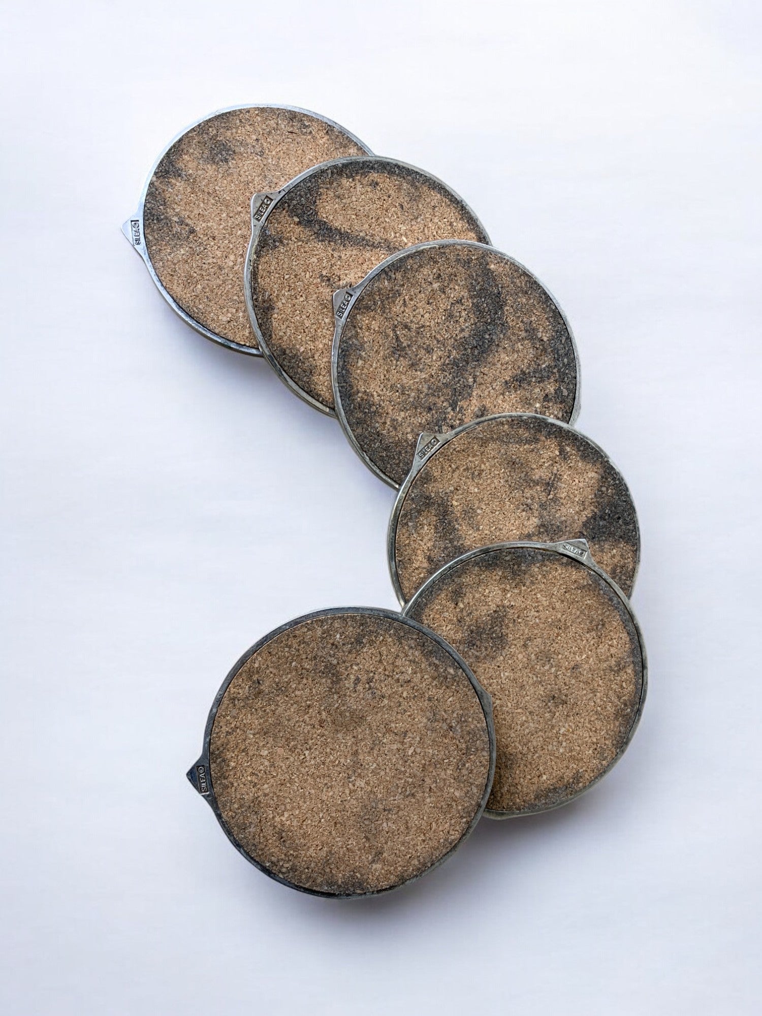 Regency Floral coasters in solid Aluminium, set of 6, Spain, 1980's