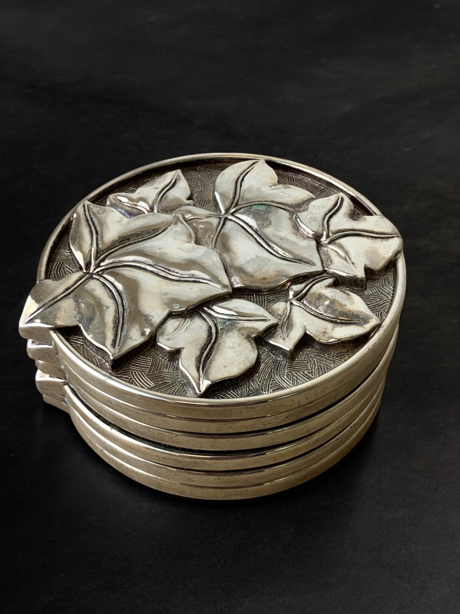 Regency Floral coasters in solid Aluminium, set of 6, Spain, 1980's