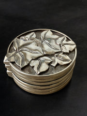 Regency Floral coasters in solid Aluminium, set of 6, Spain, 1980's