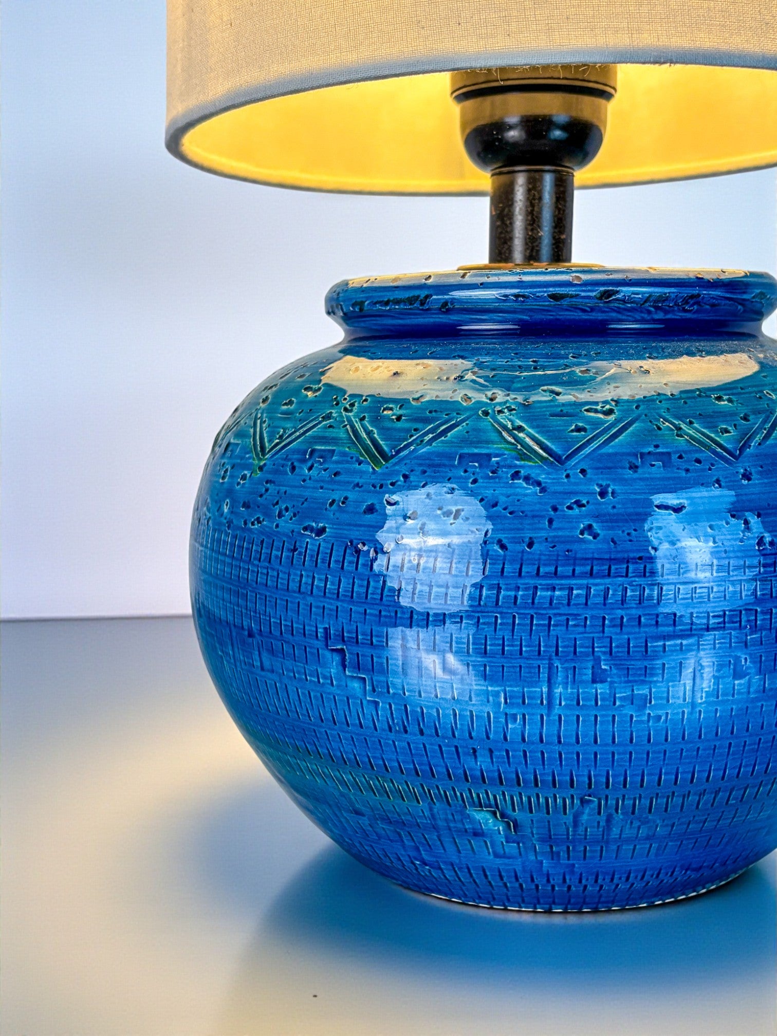 Aldo Londi Blue ceramic Table lamp for Bitossi, Italy, 1970's