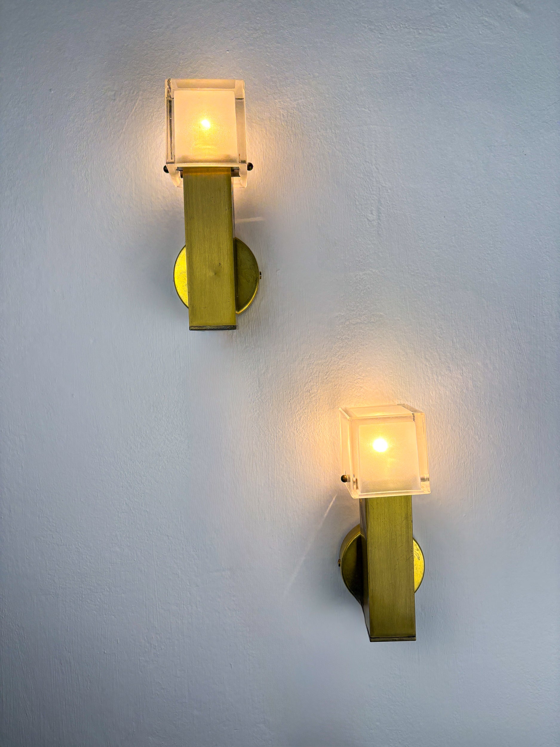 Pair of Cubic Murano Glass Wall Lights by Gaetano Sciolari, Italy 1970s