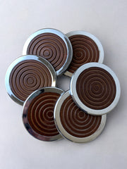 Regency chromed and wood coasters, set of 6, Spain, 1970's