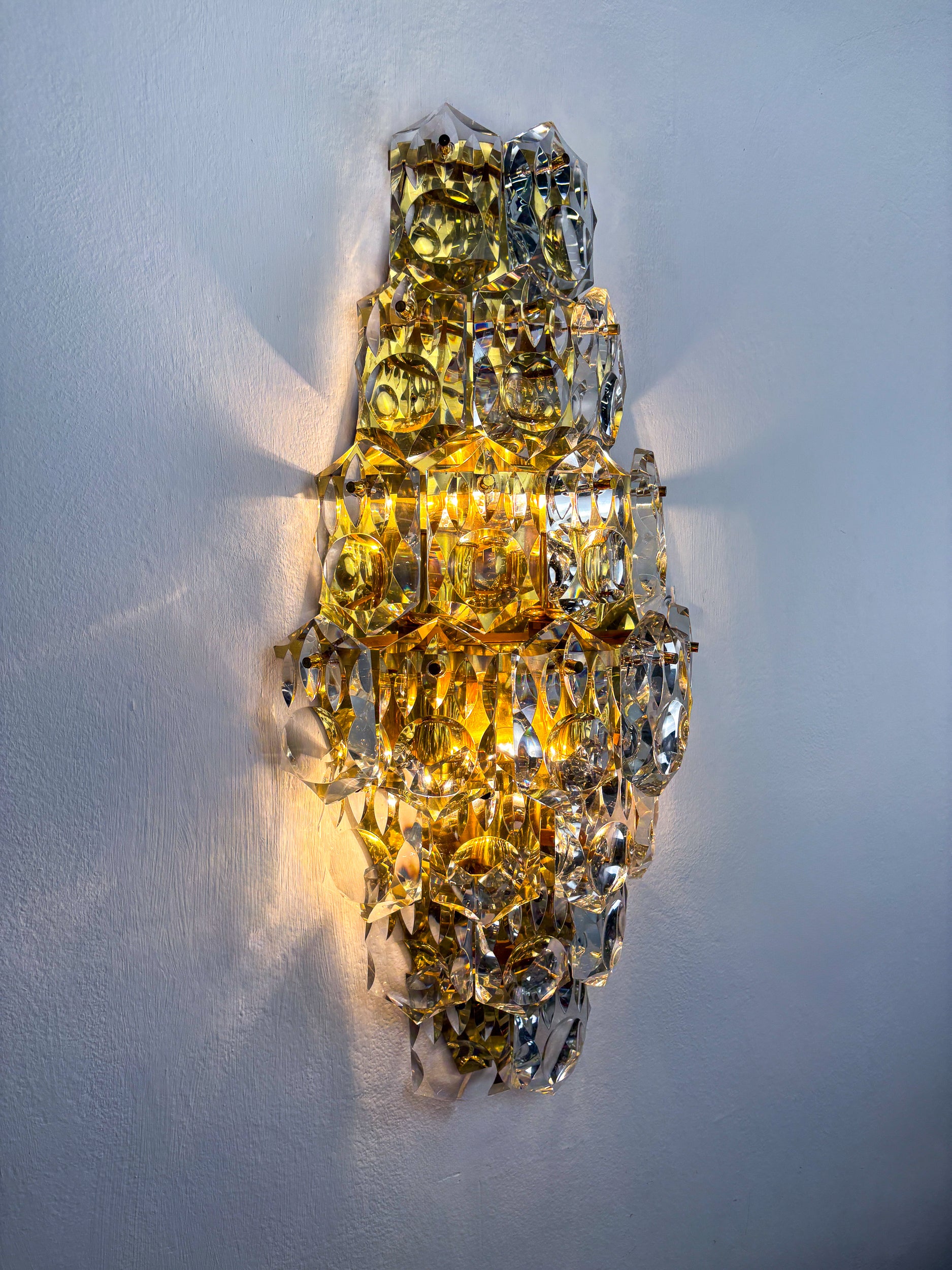 Kinkeldey XL 7-Tier Cut Crystal Wall Sconce, Gilt Brass, Germany, 1970s