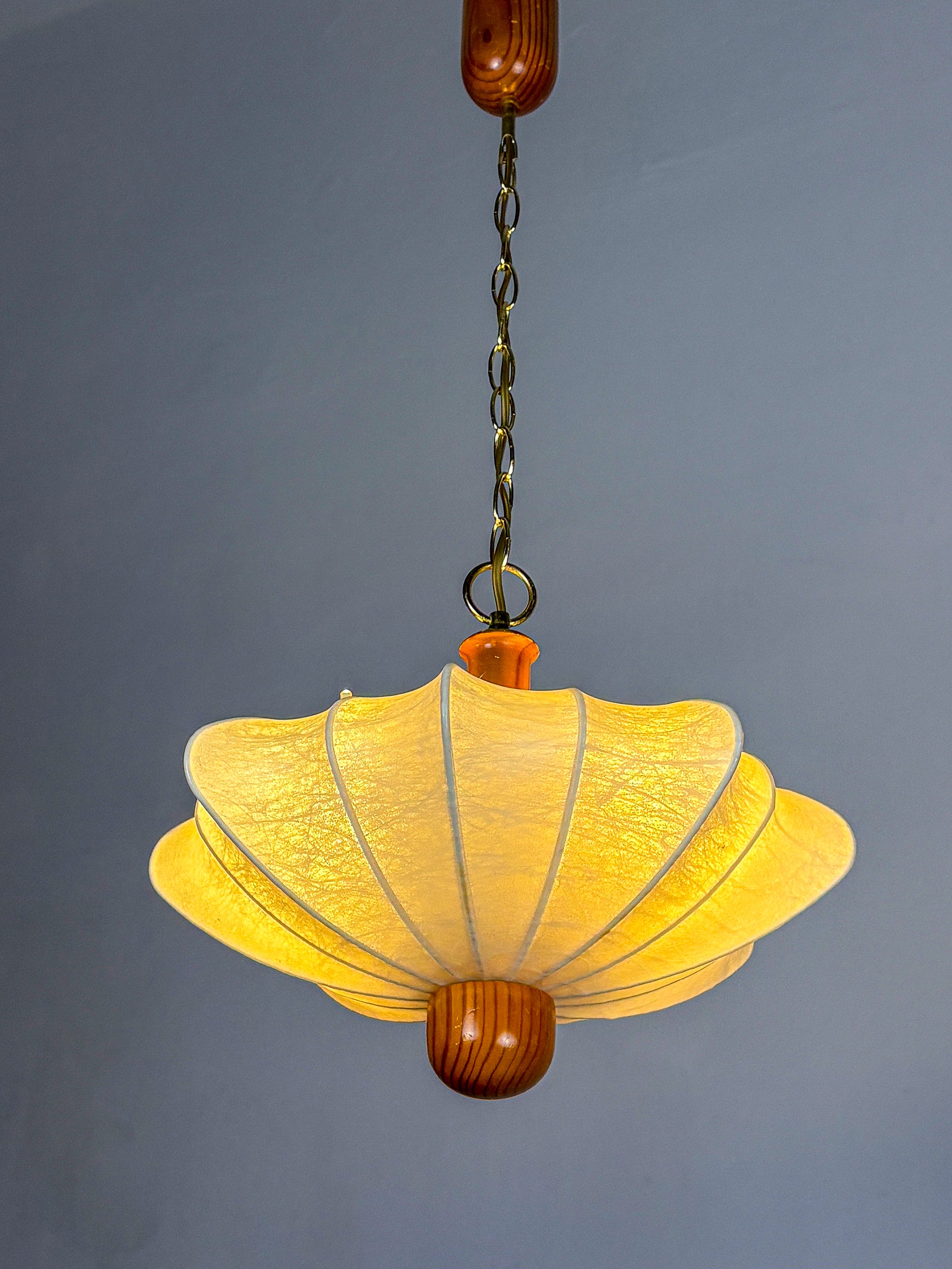 Mid-Century Italian Cocoon Pendant Lamp, Resin & Pine Wood, 1960s