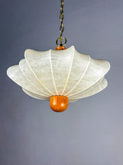 Mid-Century Italian Cocoon Pendant Lamp, Resin & Pine Wood, 1960s