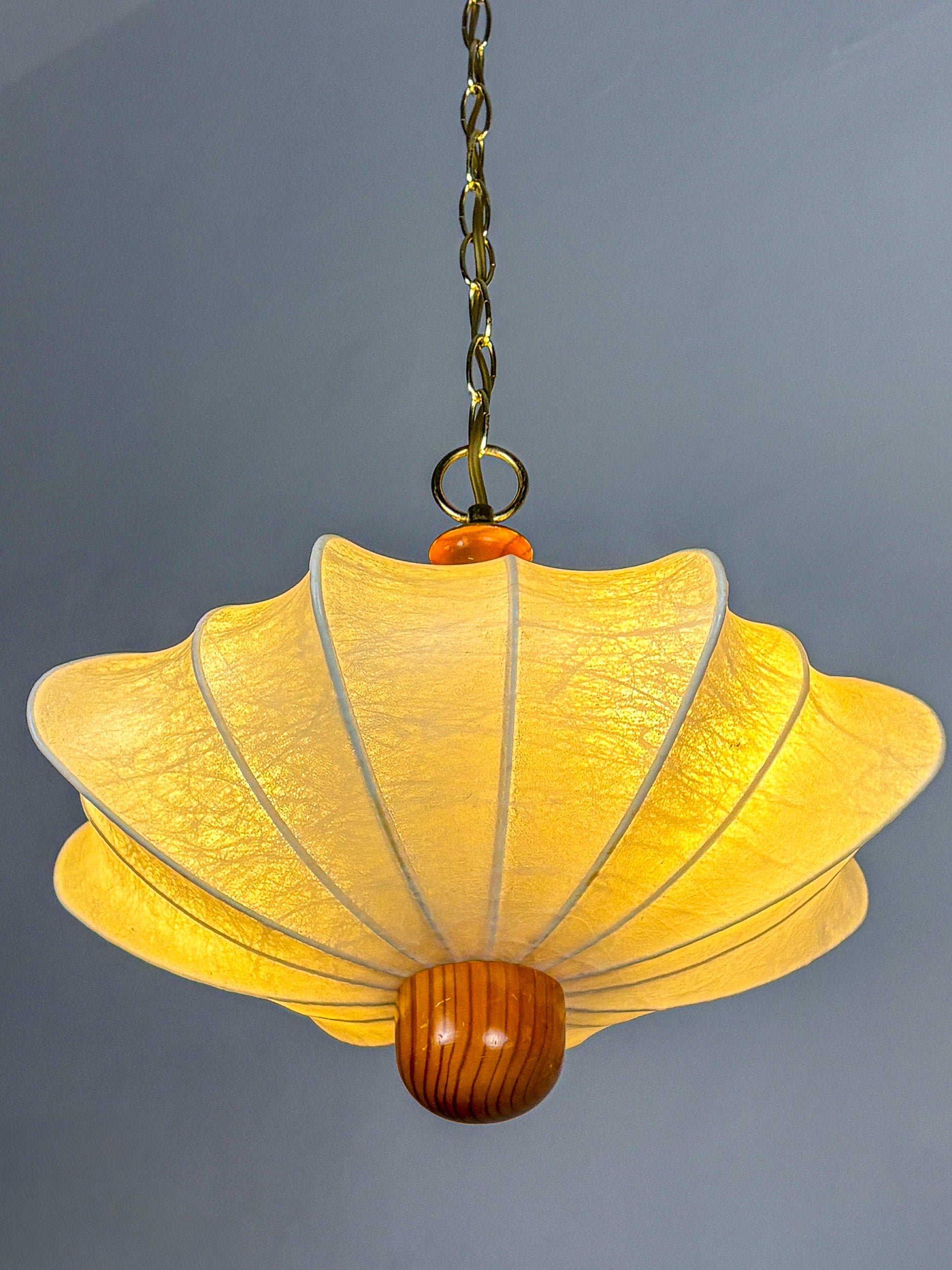 Mid-Century Italian Cocoon Pendant Lamp, Resin & Pine Wood, 1960s