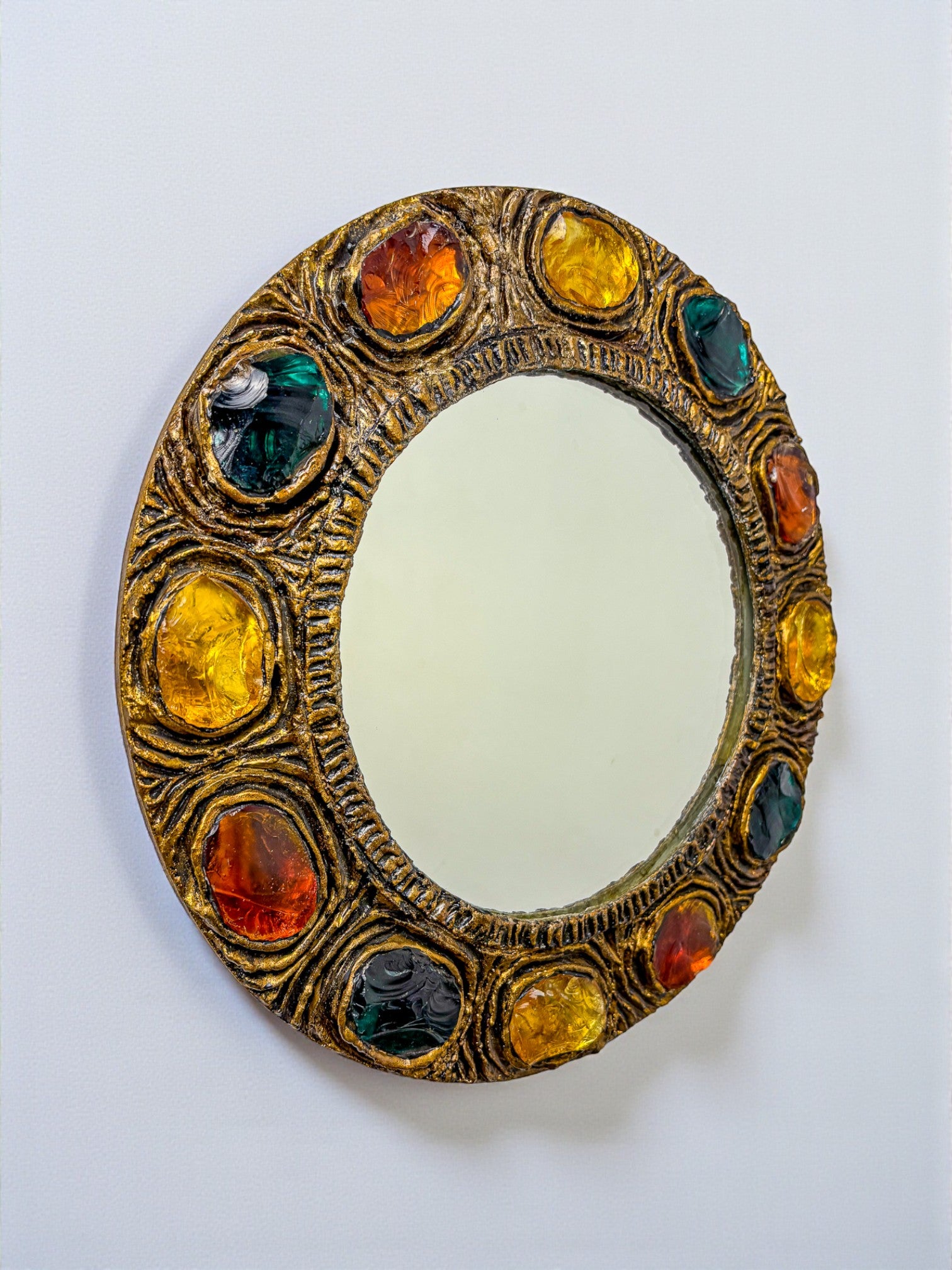 Italian Mid-Century Mirror by Creaciones Gobesso, Murano Rock Crystals, 1960s