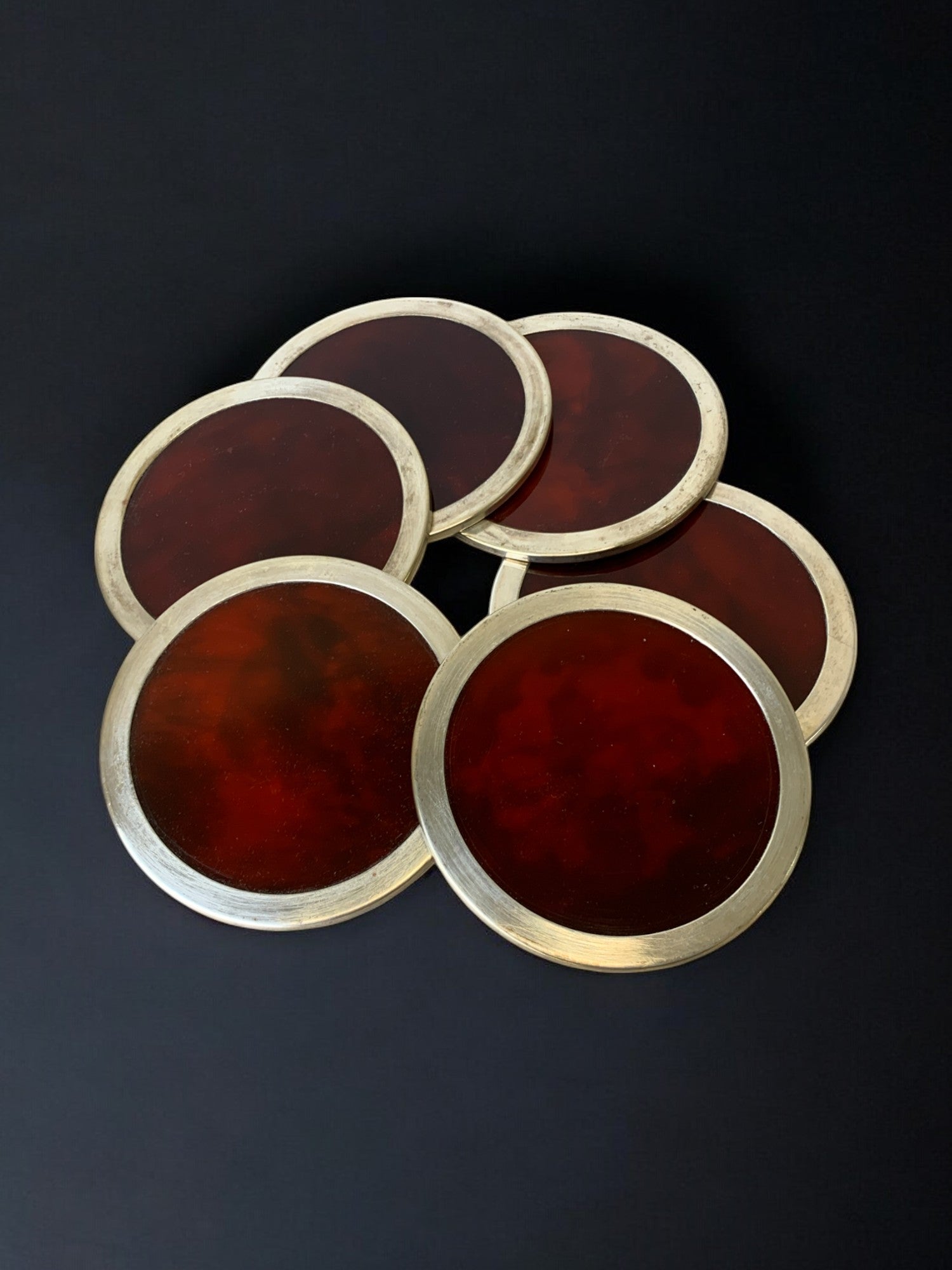 Willy Rizzo Style Coasters in Faux Tortoise Shell, Set of 6, 1970