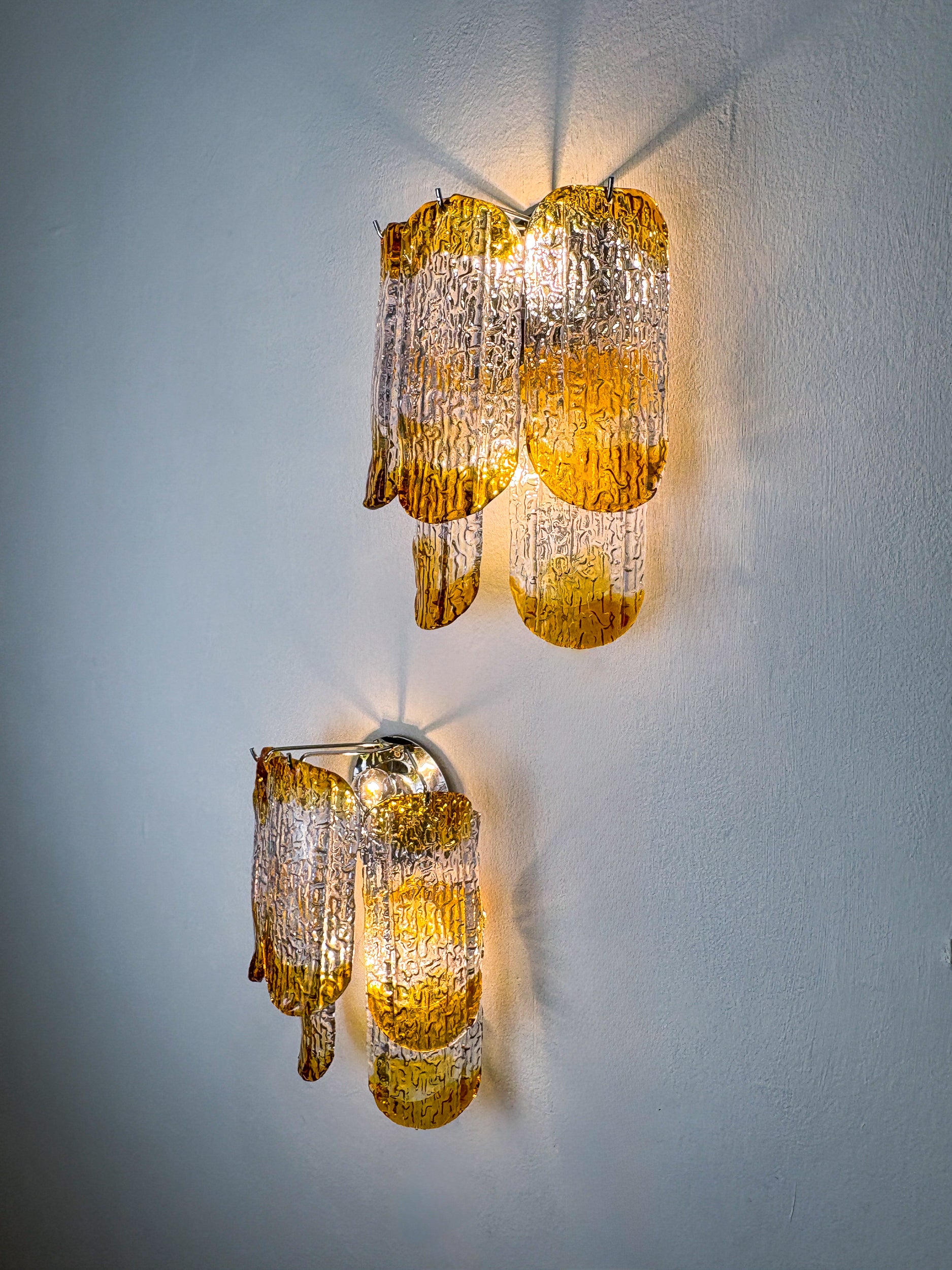 Pair of Two-Tier Mazzega Murano Wall Sconces, Orange Frosted Glass, Italy, 1960s