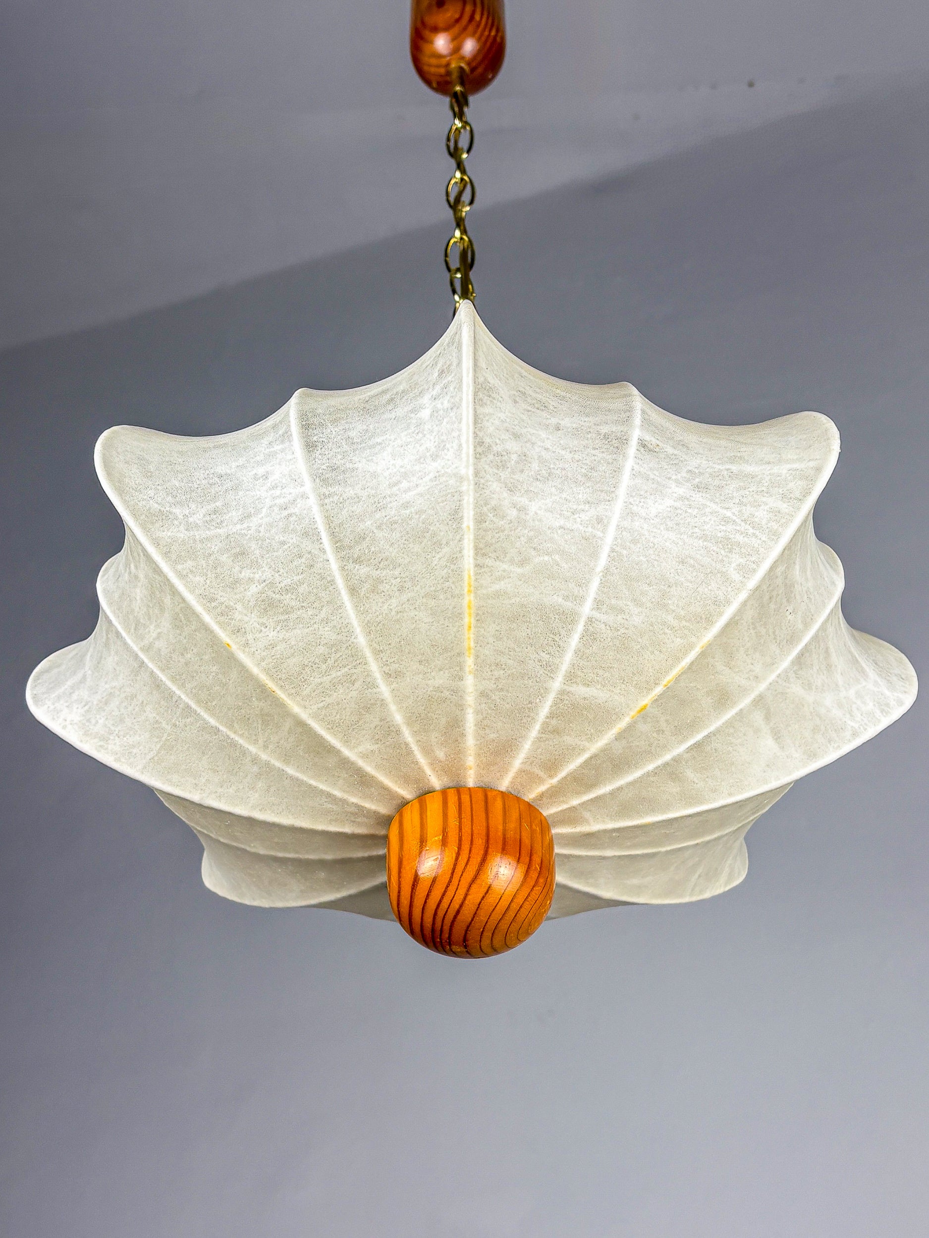 Mid-Century Italian Cocoon Pendant Lamp, Resin & Pine Wood, 1960s