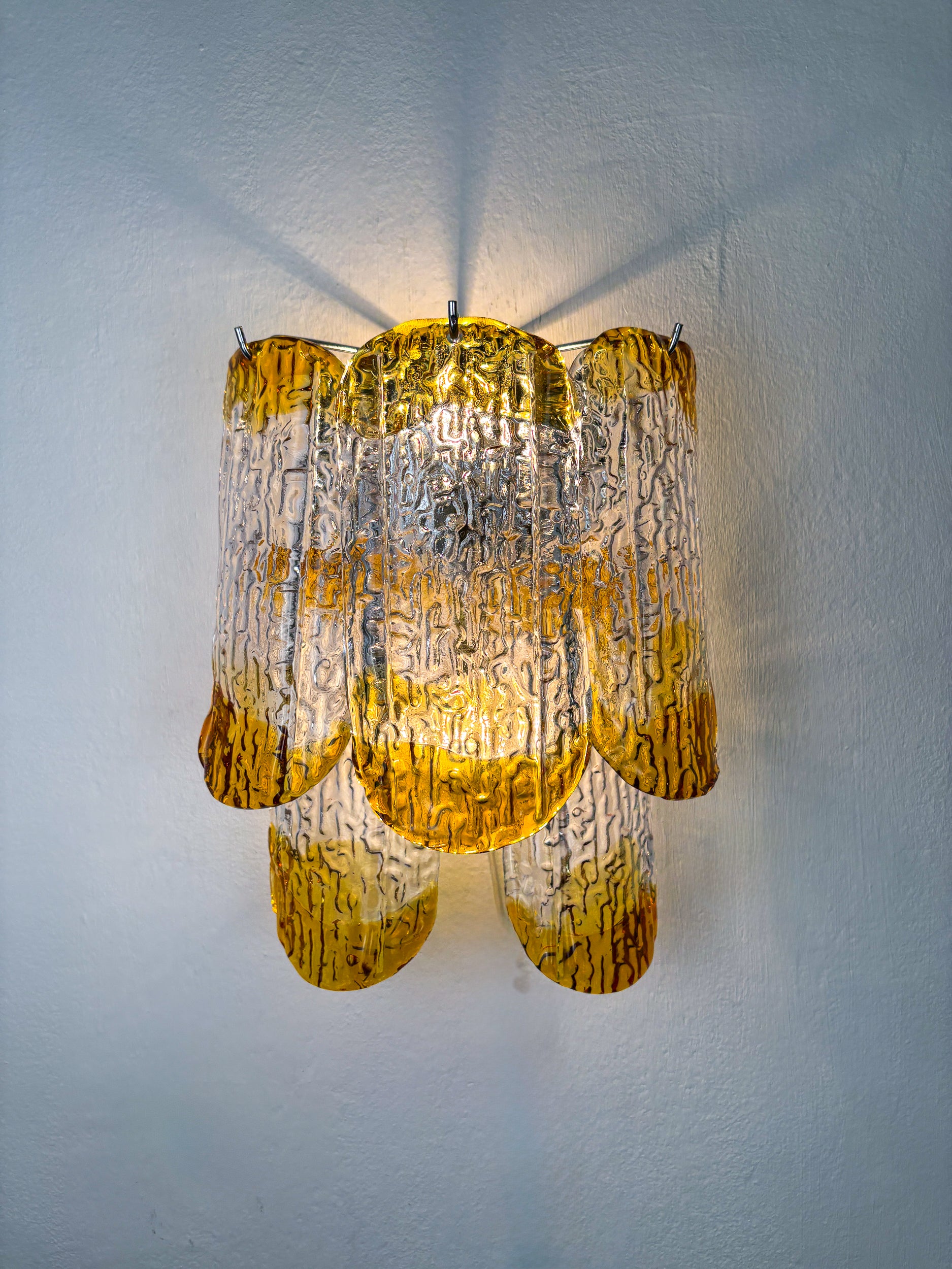 Pair of Two-Tier Mazzega Murano Wall Sconces, Orange Frosted Glass, Italy, 1960s