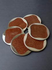 Gabriella Crespi Style leather coasters, set of 6, Italy, 1970's