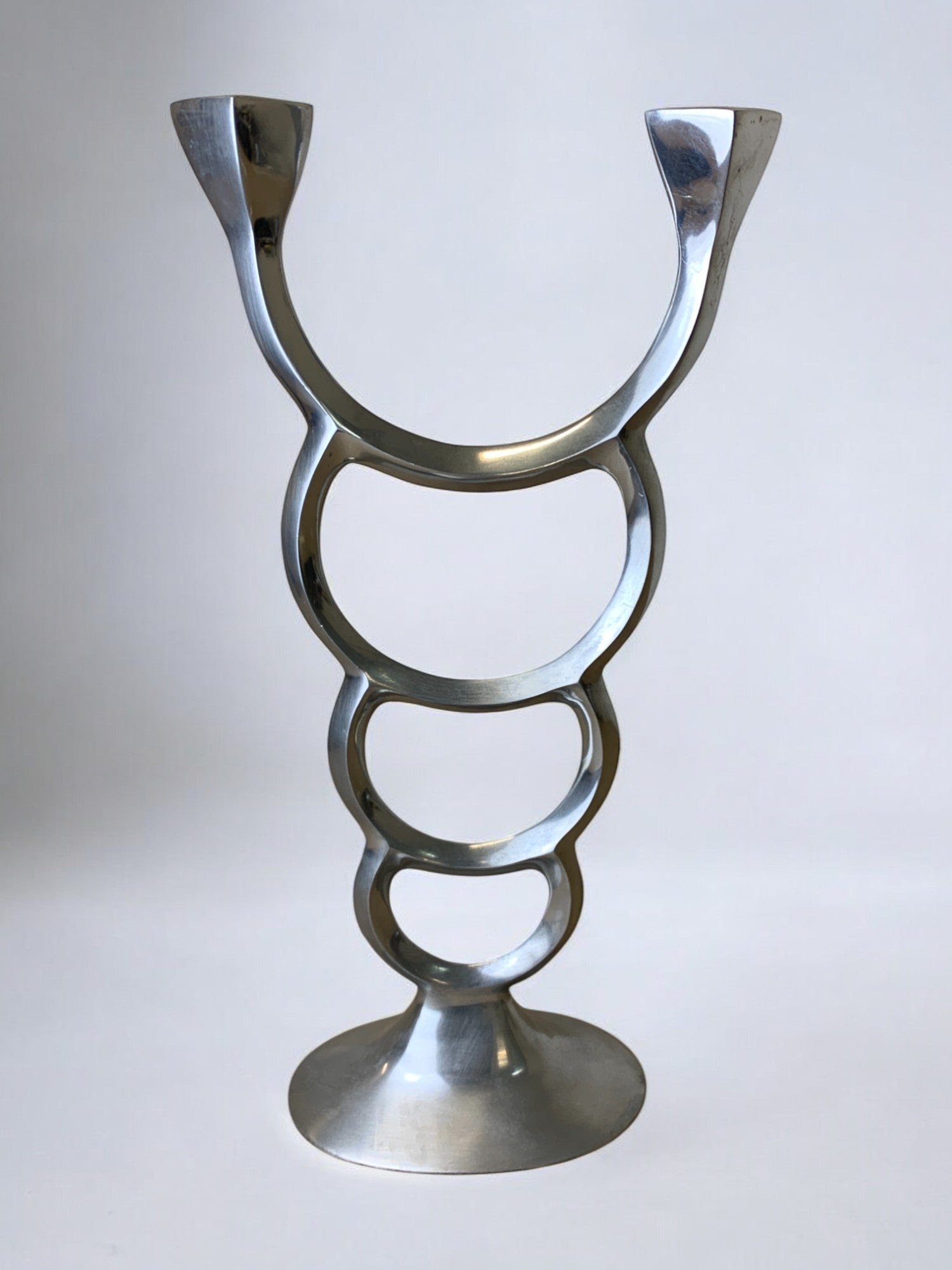 Biomorphic candleholder, solid aluminum, Spain, circa 1970