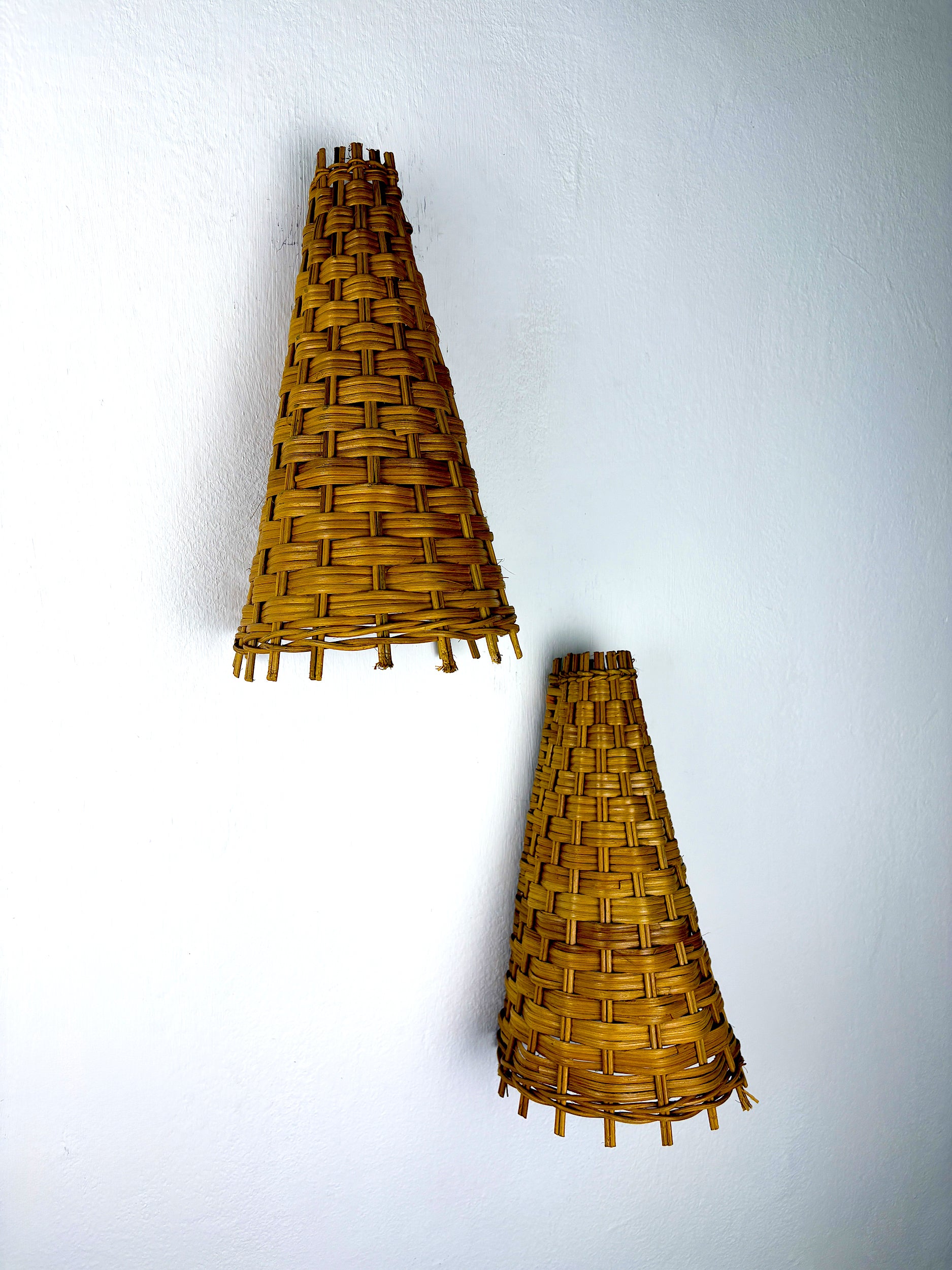 Pair of Mid-Century Rattan Wall Shade, Italy, circa 1960s