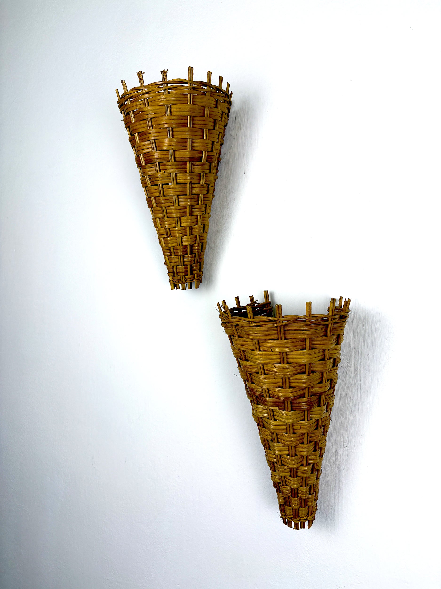 Pair of Mid-Century Rattan Wall Shade, Italy, circa 1960s