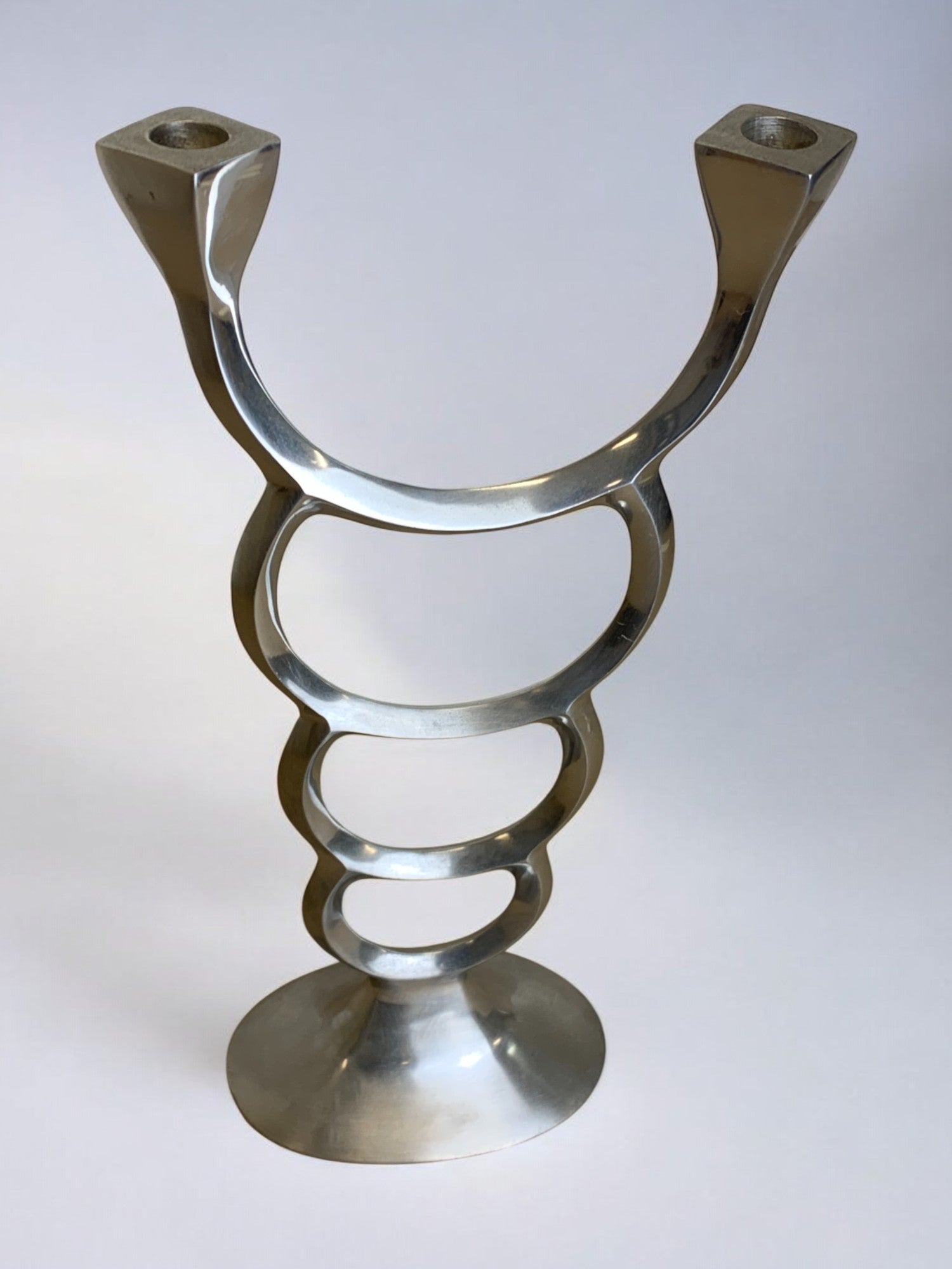 Biomorphic candleholder, solid aluminum, Spain, circa 1970