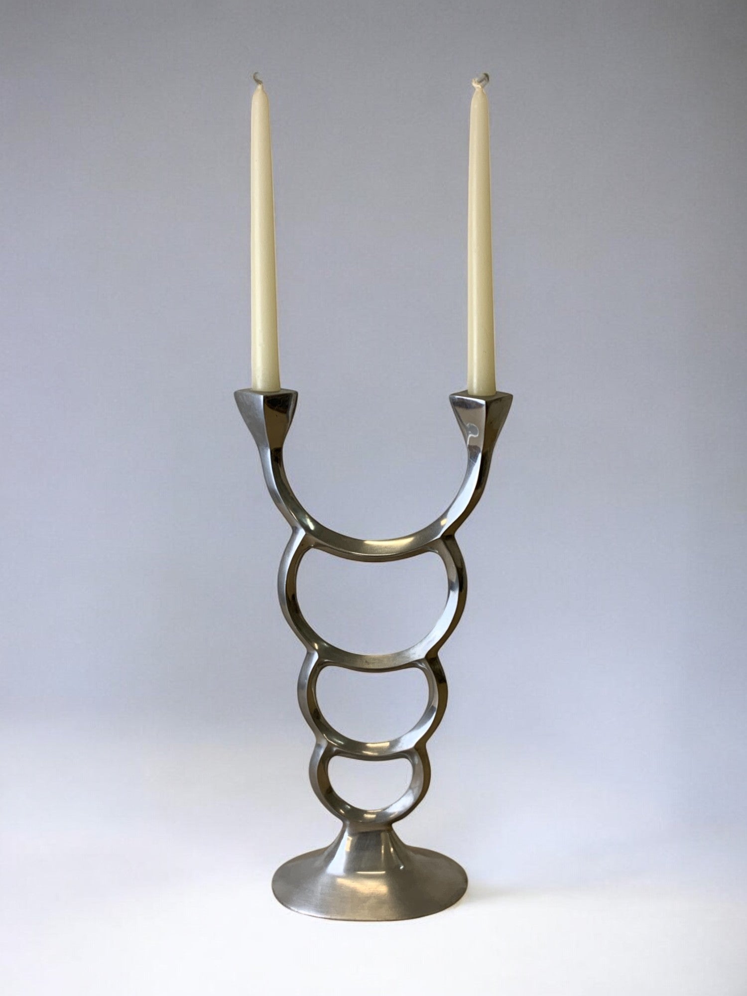 Biomorphic candleholder, solid aluminum, Spain, circa 1970