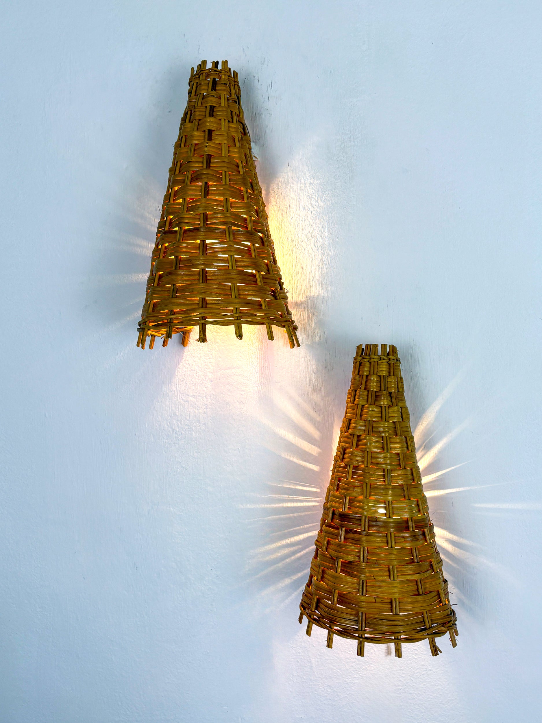 Pair of Mid-Century Rattan Wall Shade, Italy, circa 1960s