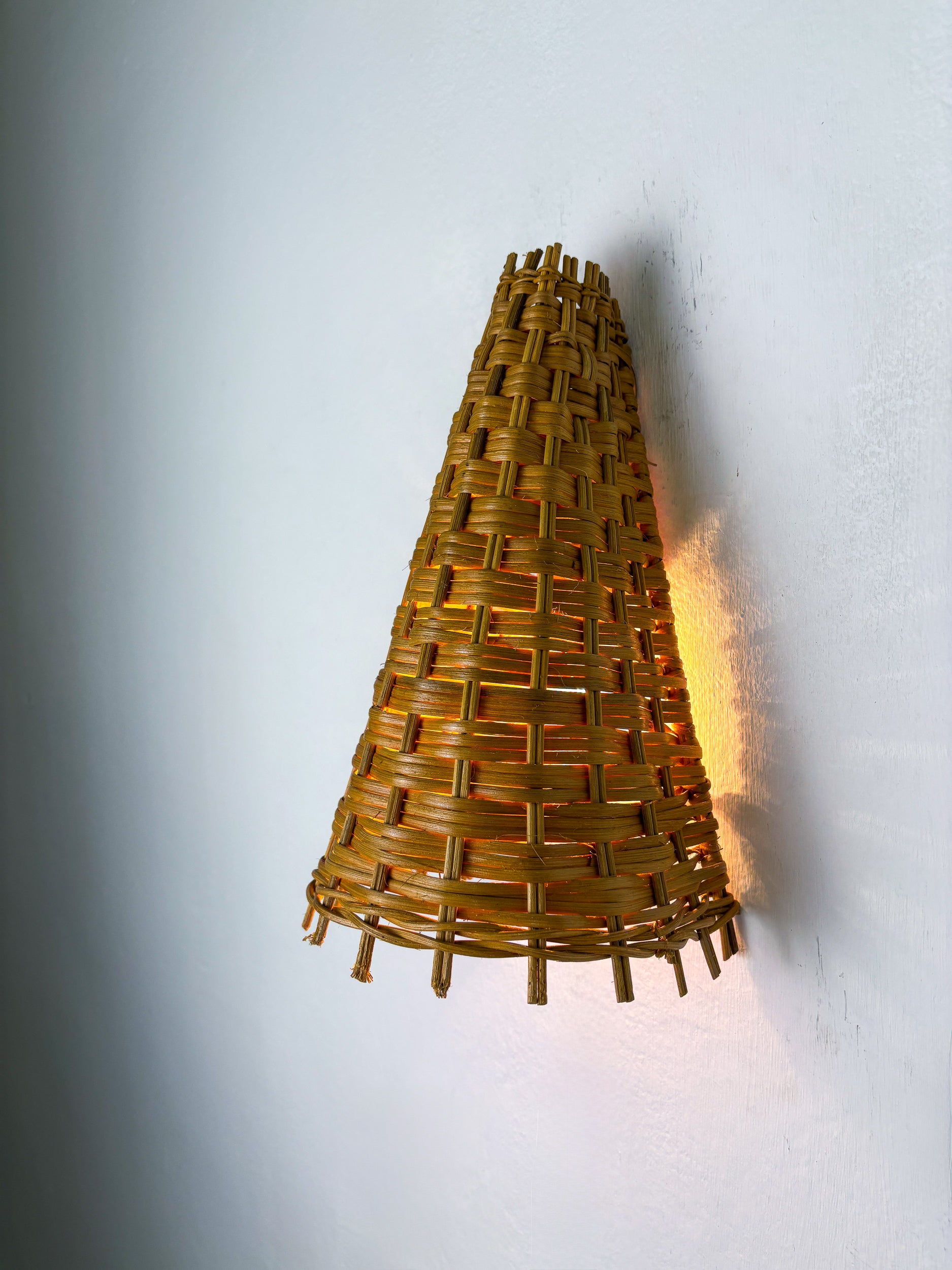 Pair of Mid-Century Rattan Wall Shade, Italy, circa 1960s